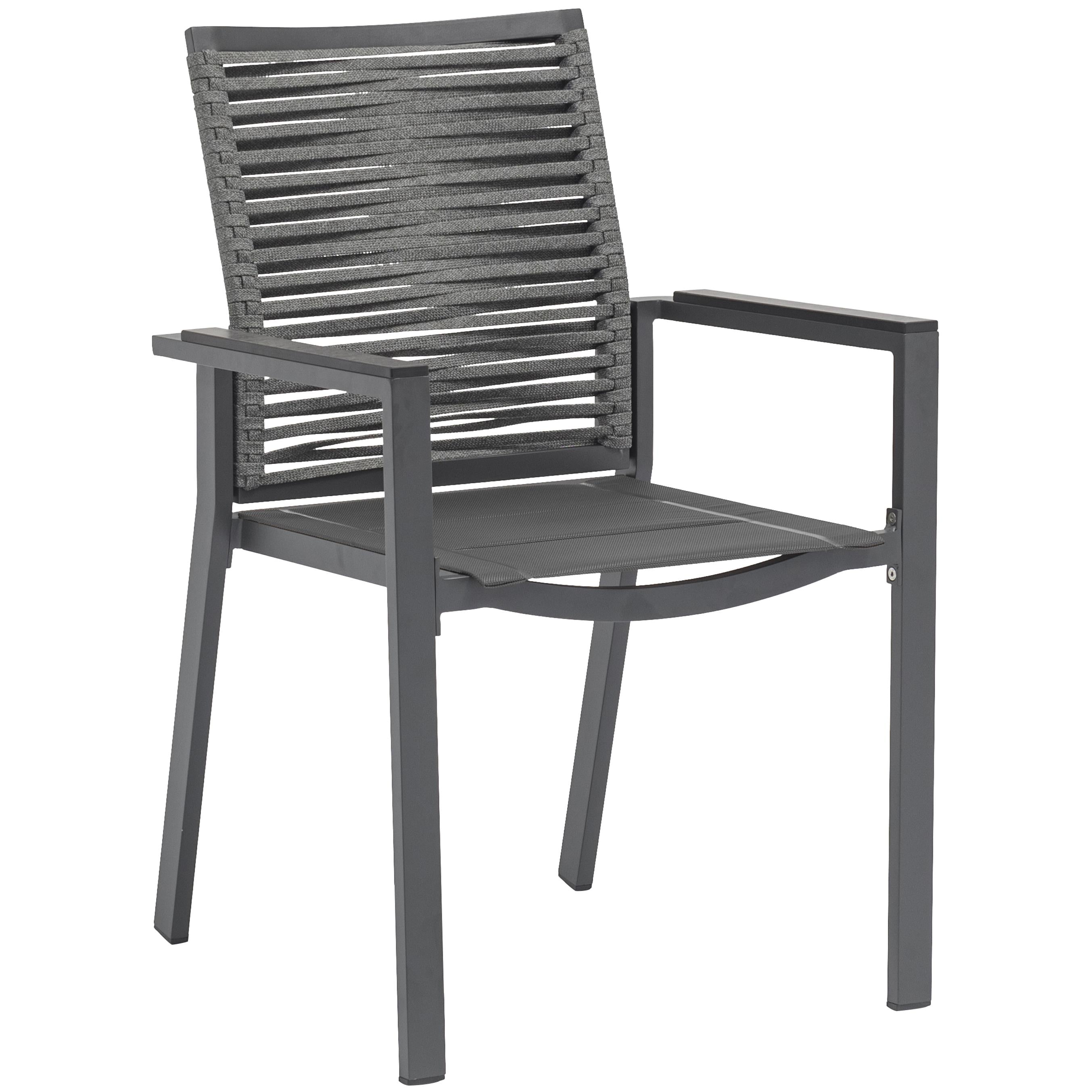 Meridian Maldives Grey Rope Fabric Outdoor Patio Dining Arm Chair