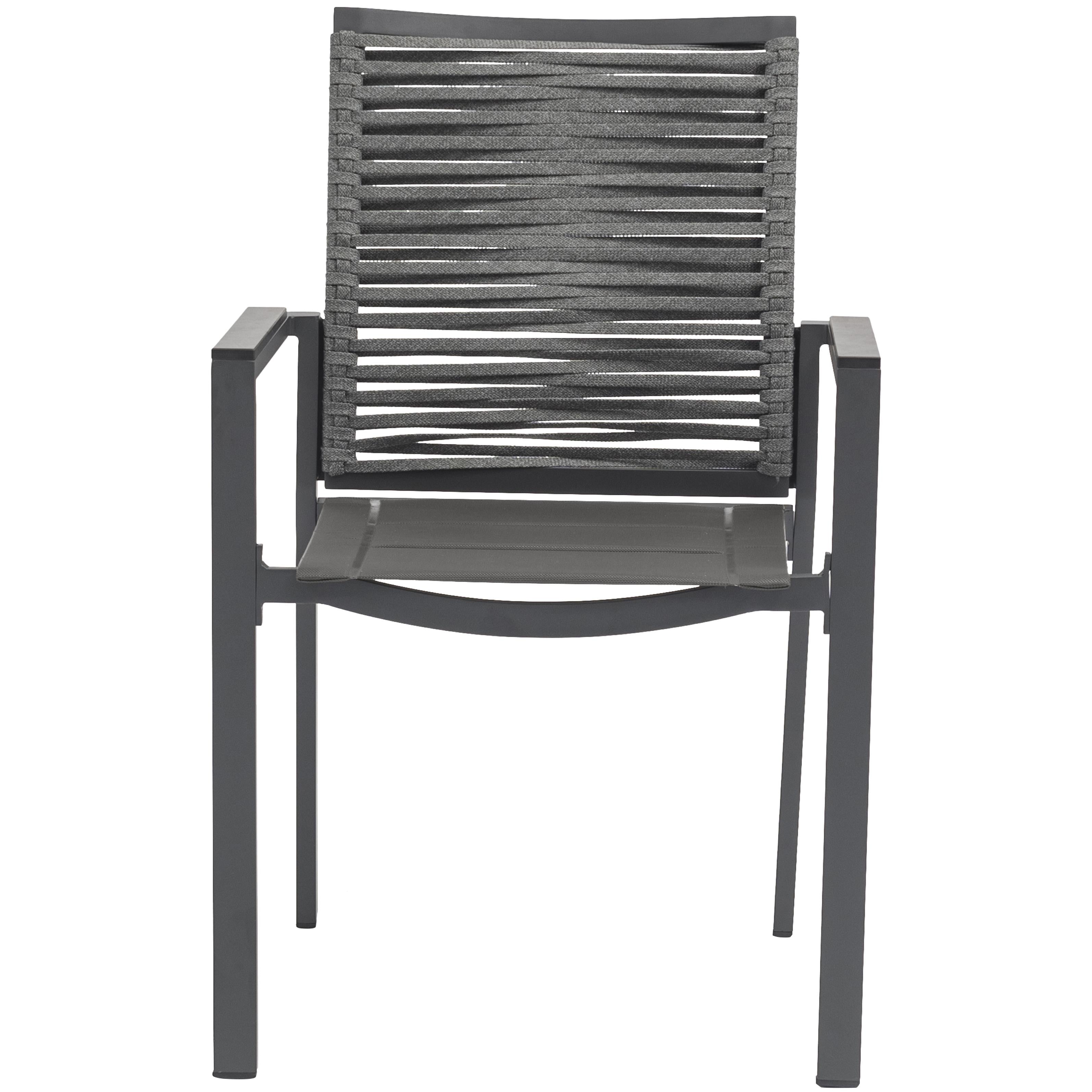 Meridian Maldives Grey Rope Fabric Outdoor Patio Dining Arm Chair