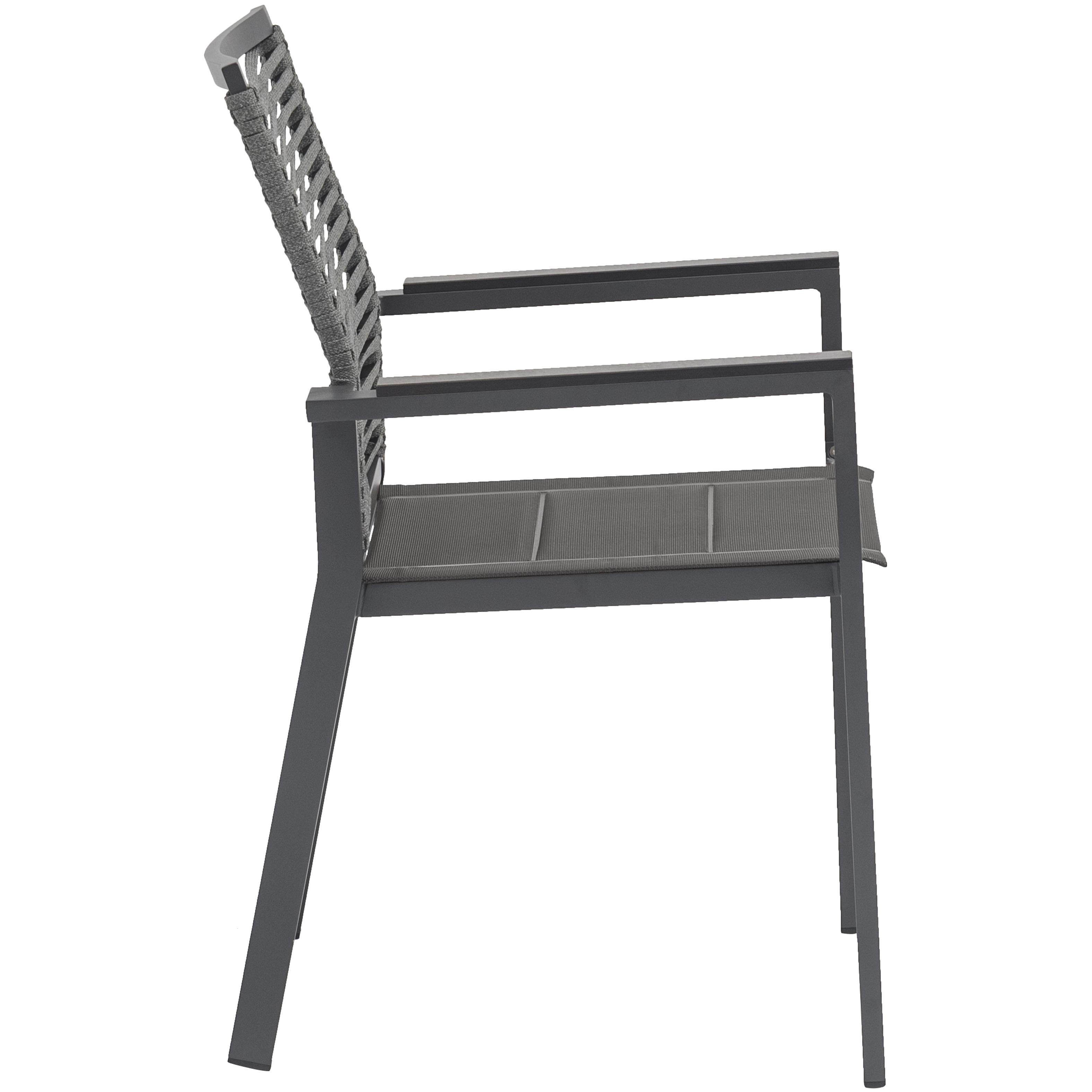 Meridian Maldives Grey Rope Fabric Outdoor Patio Dining Arm Chair