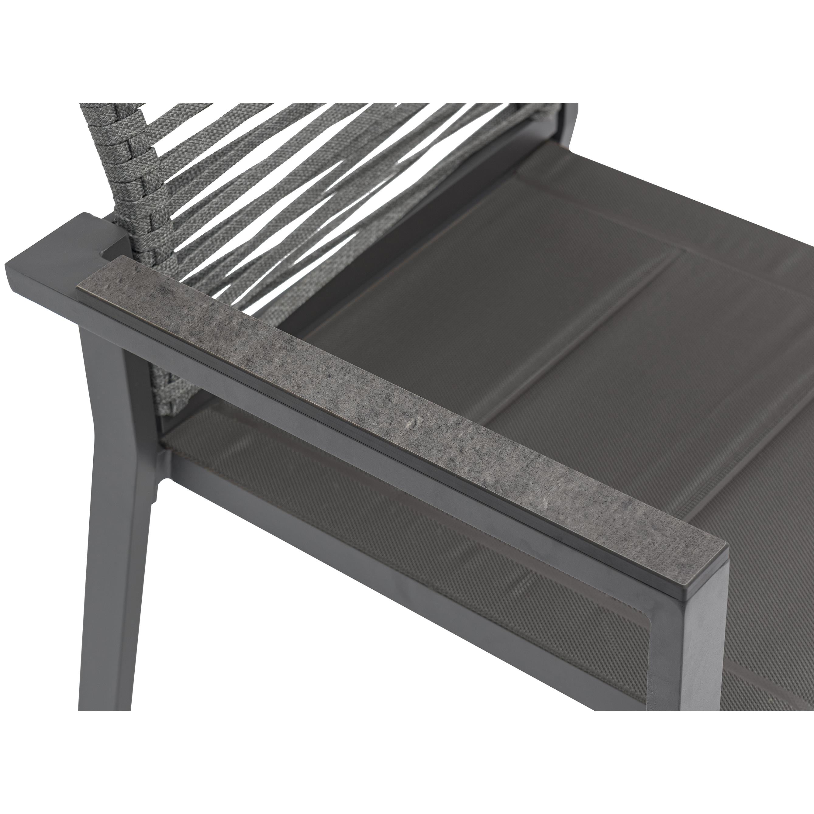 Meridian Maldives Grey Rope Fabric Outdoor Patio Dining Arm Chair