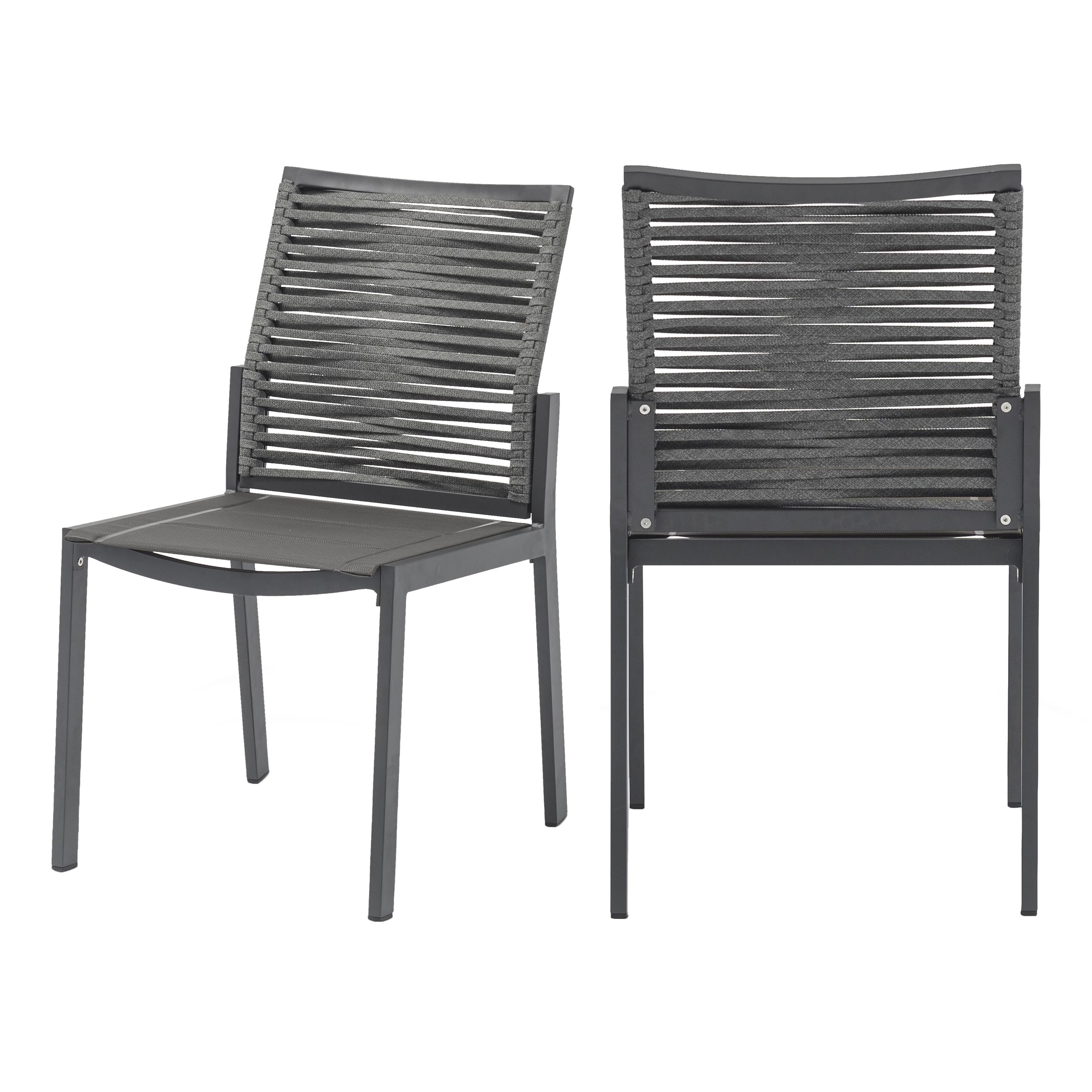 Meridian Maldives Grey Rope Fabric Outdoor Patio Dining Side Chair