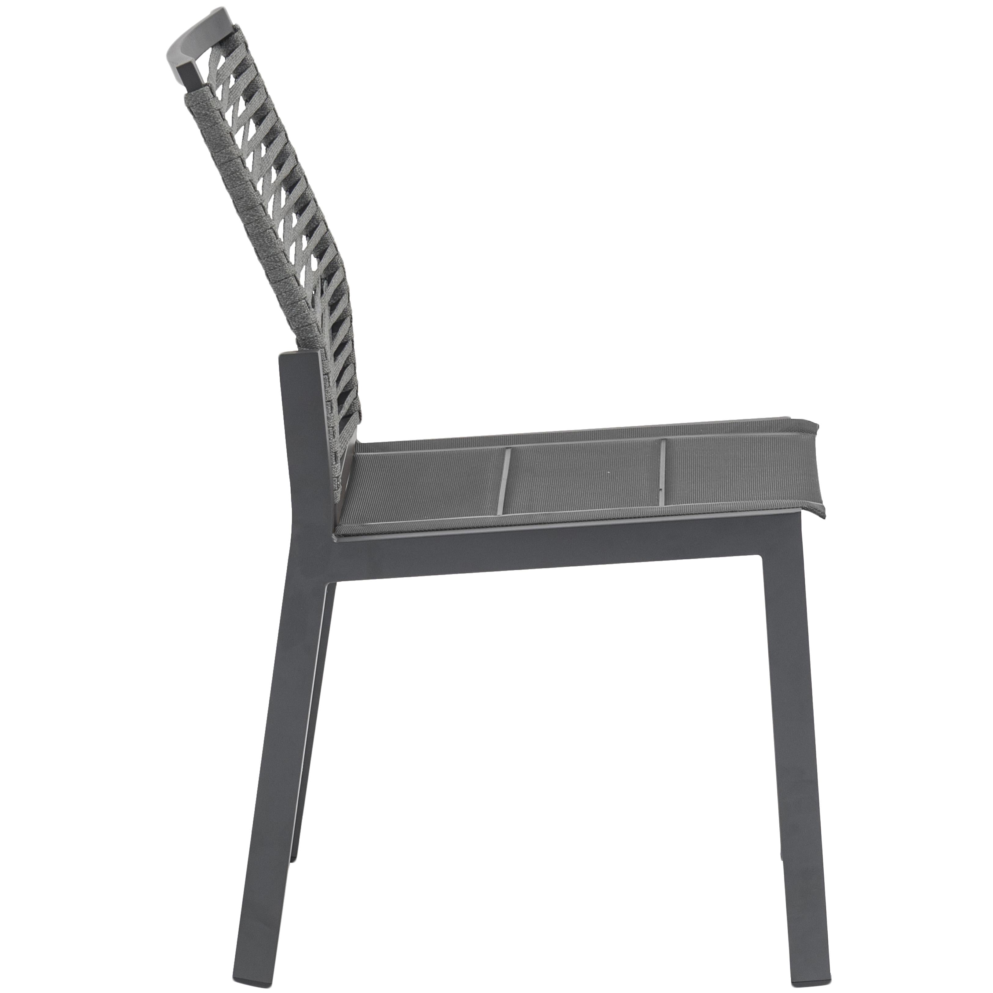 Meridian Maldives Grey Rope Fabric Outdoor Patio Dining Side Chair