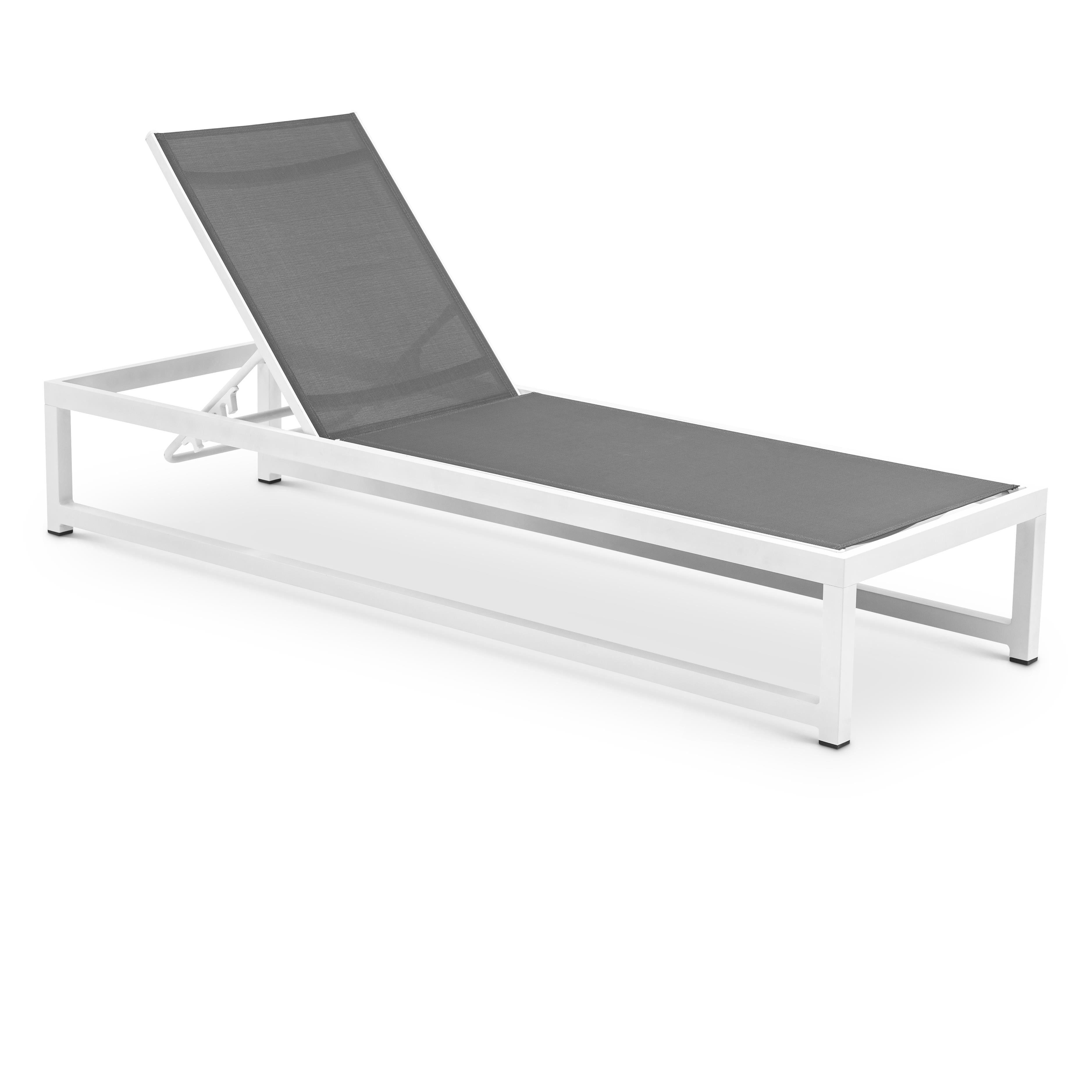 Meridian Maldives Grey Mesh Water Resistant Fabric Outdoor Patio Adjustable Sun Chaise Lounge Chair