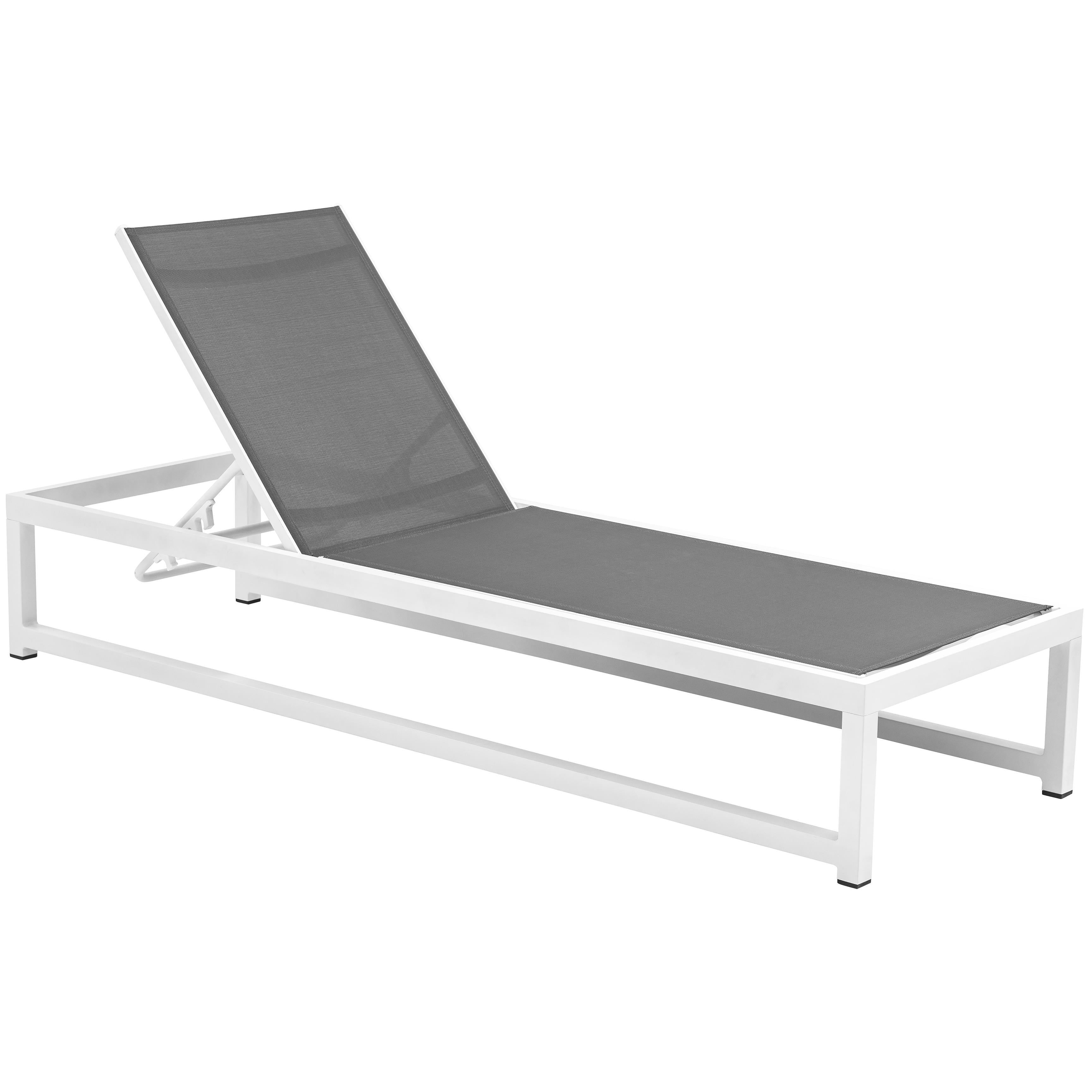 Meridian Maldives Grey Mesh Water Resistant Fabric Outdoor Patio Adjustable Sun Chaise Lounge Chair