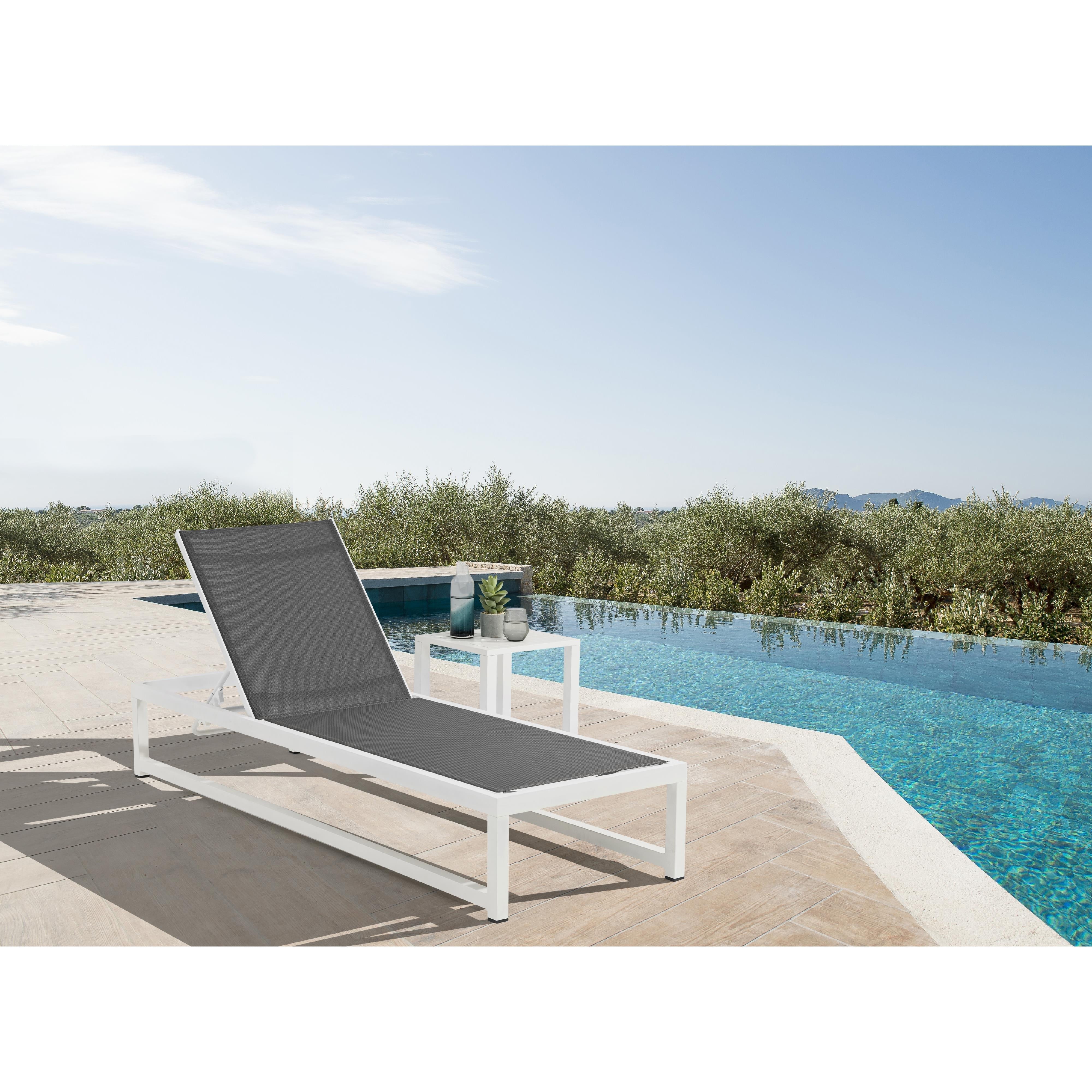 Meridian Maldives Grey Mesh Water Resistant Fabric Outdoor Patio Adjustable Sun Chaise Lounge Chair