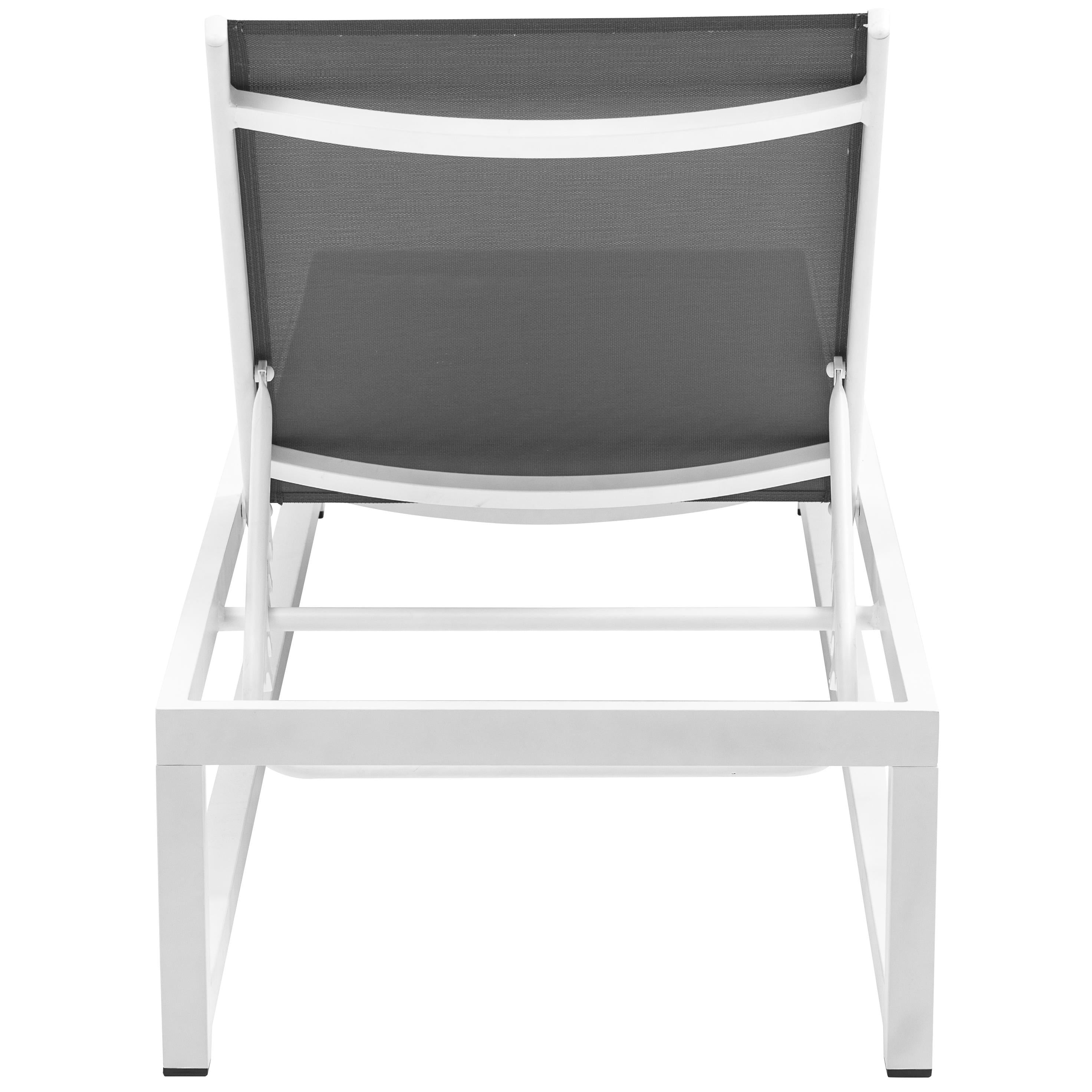 Meridian Maldives Grey Mesh Water Resistant Fabric Outdoor Patio Adjustable Sun Chaise Lounge Chair