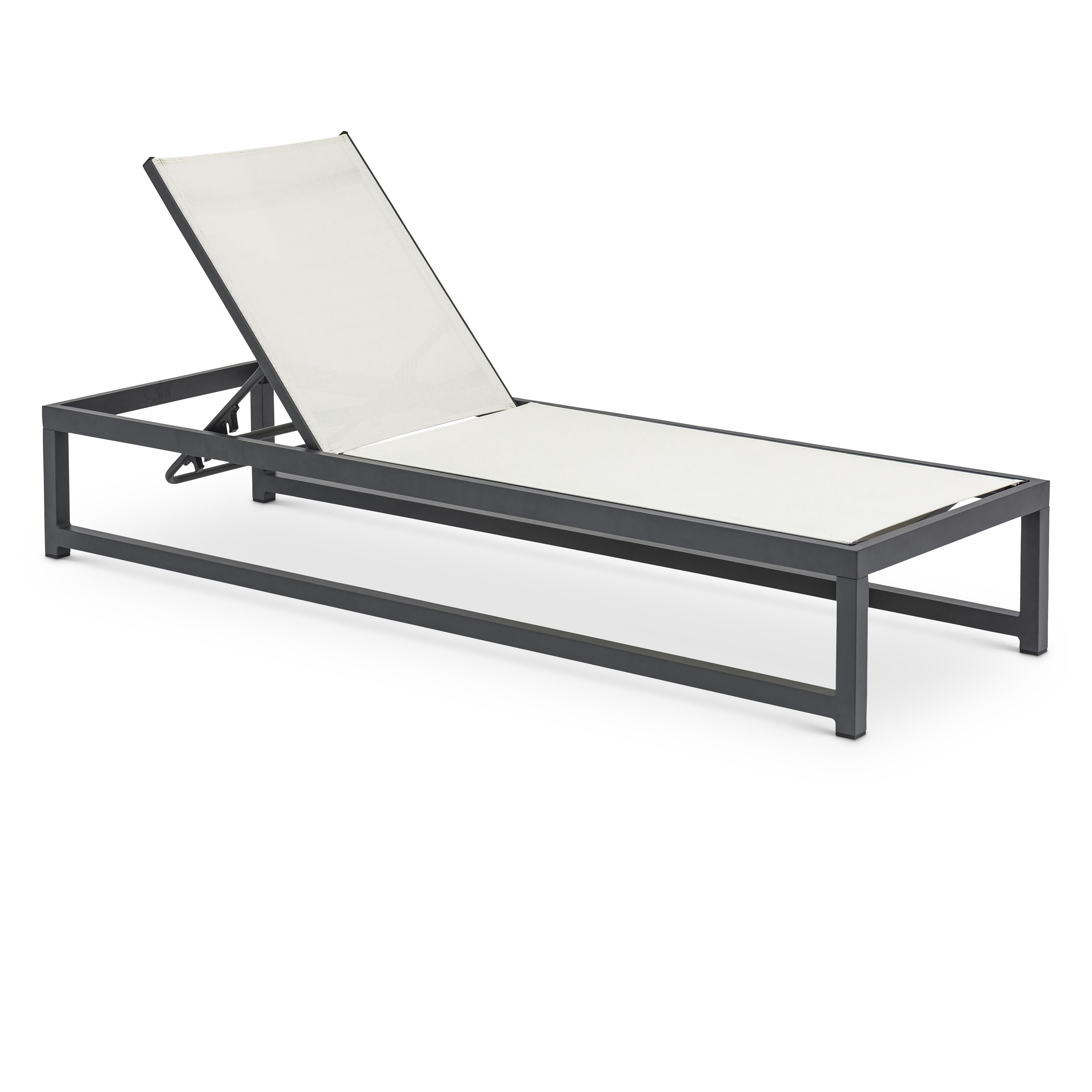 Meridian Maldives Cream Mesh Water Resistant Fabric Outdoor Patio Adjustable Sun Chaise Lounge Chair
