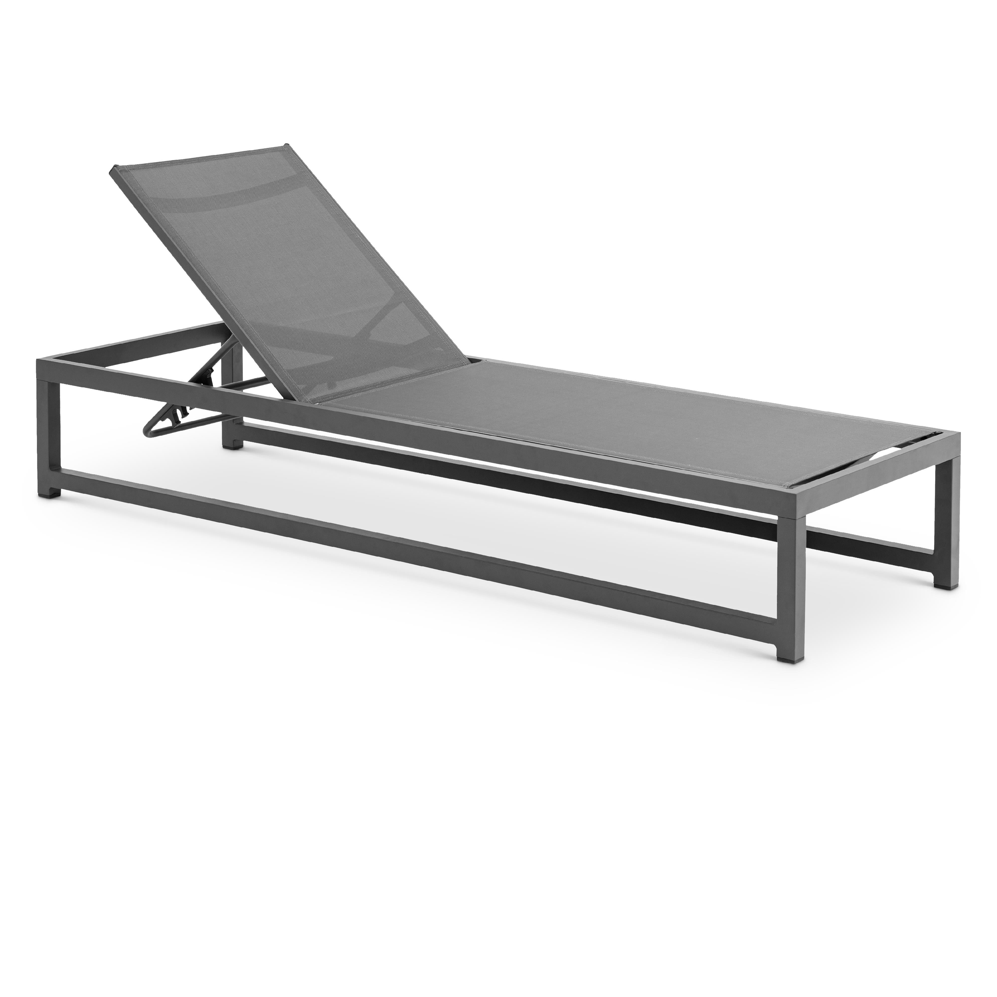 Meridian Maldives Grey Mesh Water Resistant Fabric Outdoor Patio Adjustable Sun Chaise Lounge Chair