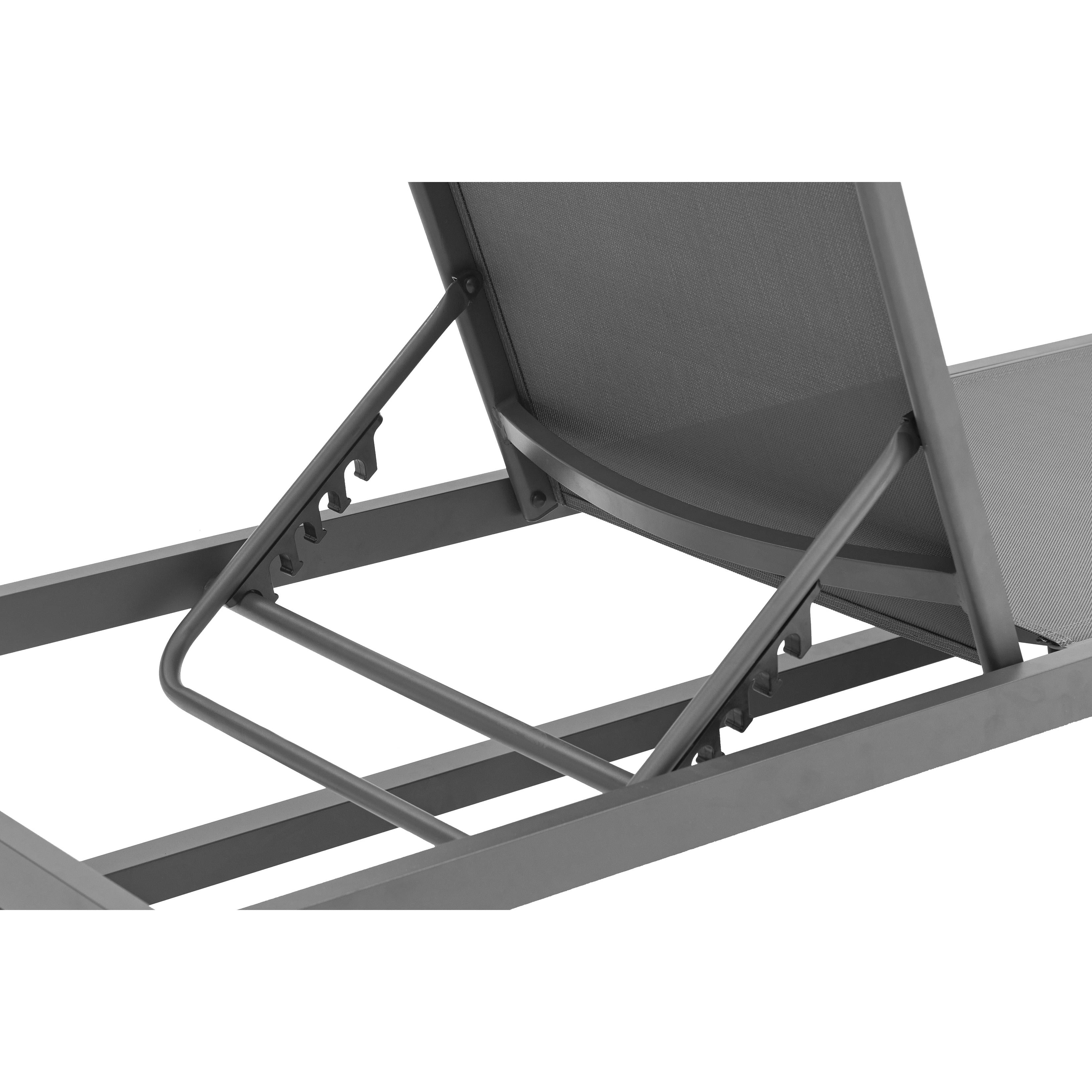 Meridian Maldives Grey Mesh Water Resistant Fabric Outdoor Patio Adjustable Sun Chaise Lounge Chair
