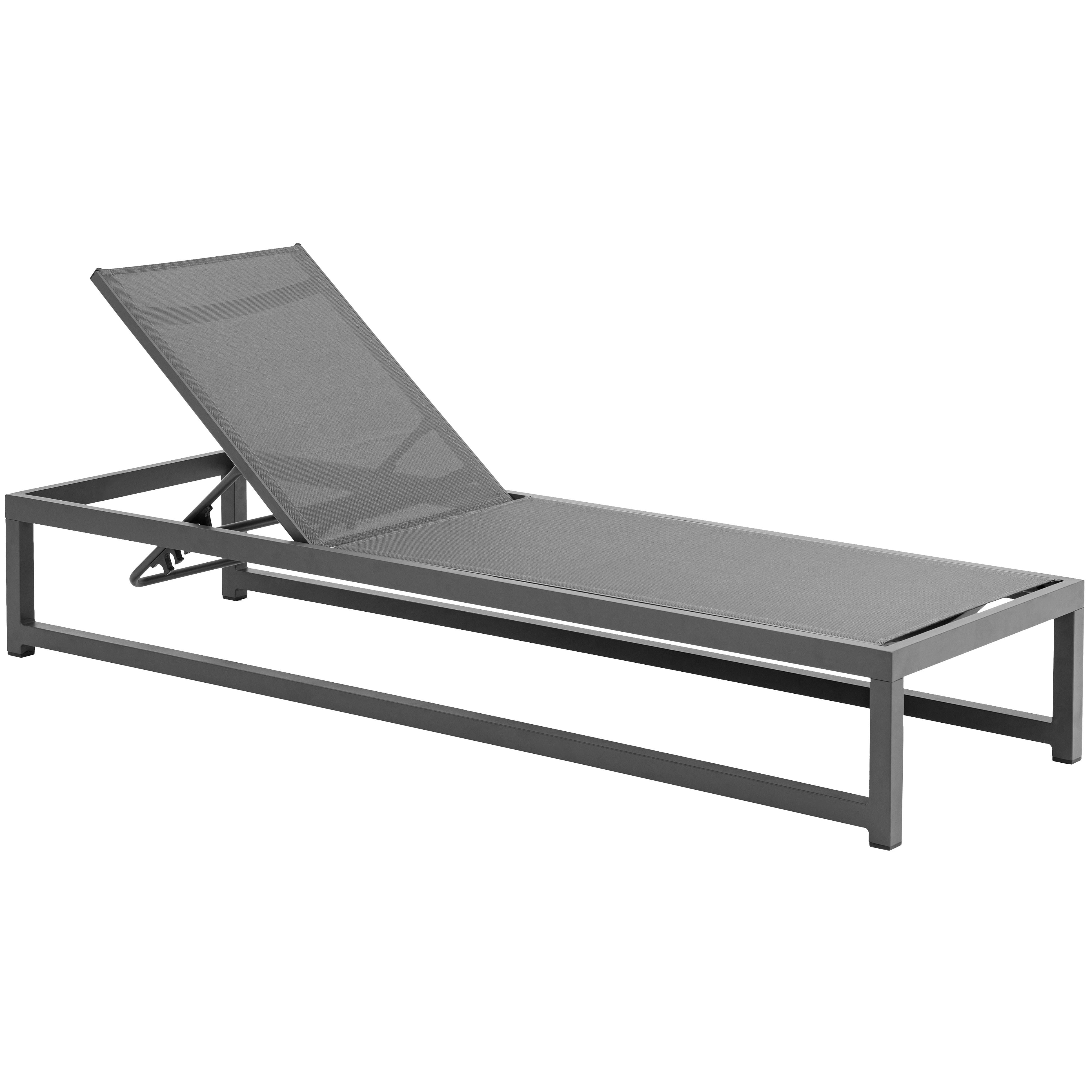 Meridian Maldives Grey Mesh Water Resistant Fabric Outdoor Patio Adjustable Sun Chaise Lounge Chair