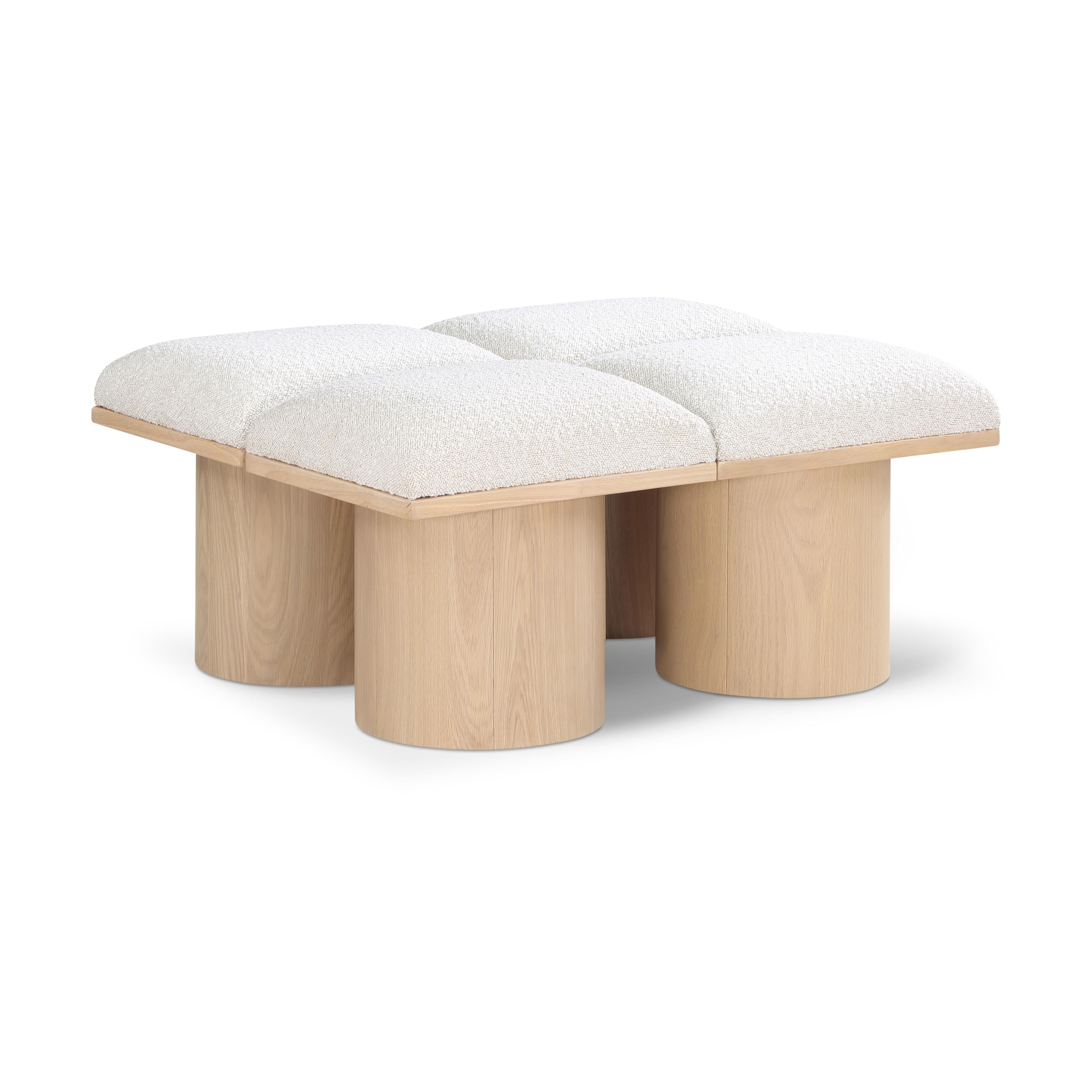 Meridian Pavilion Cream Boucle Fabric Bench