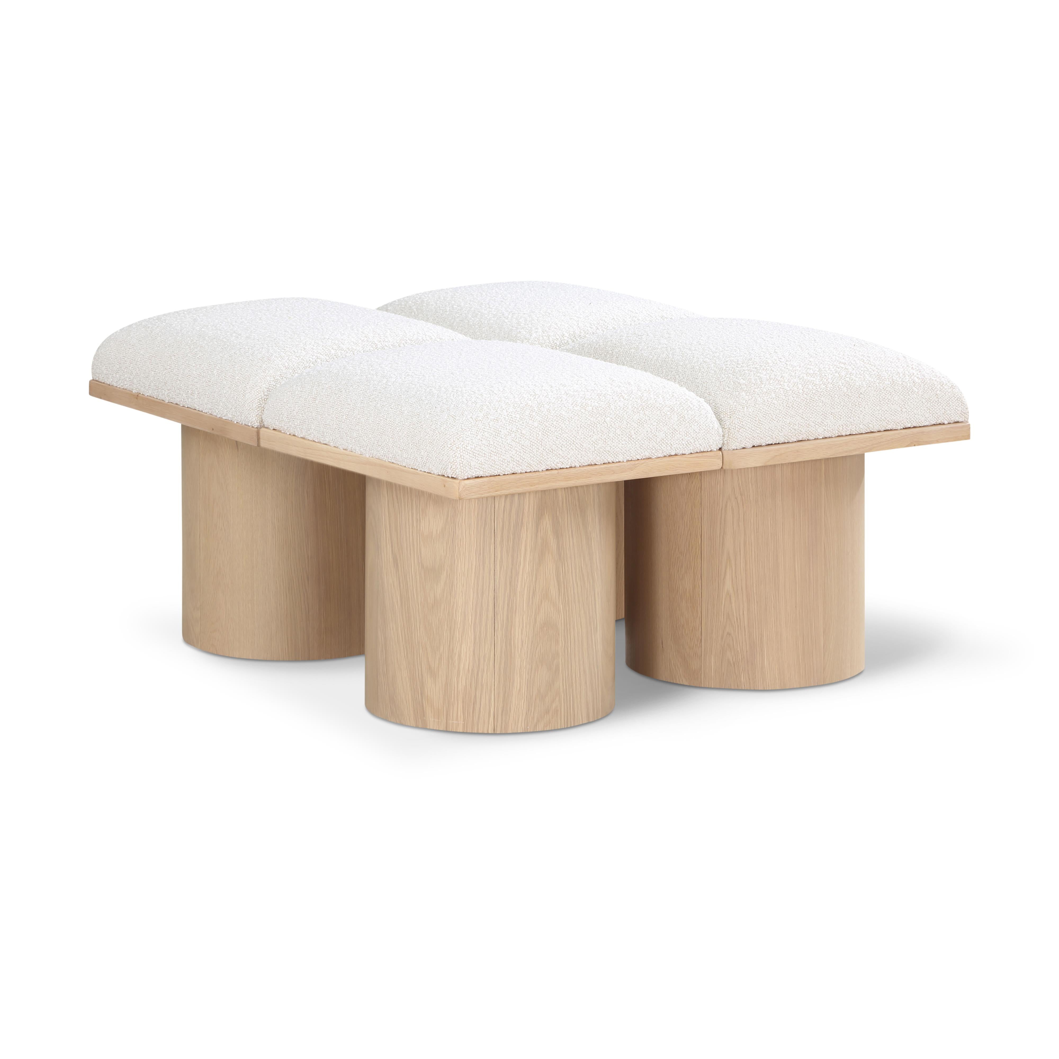 Meridian Pavilion Cream Boucle Fabric Bench