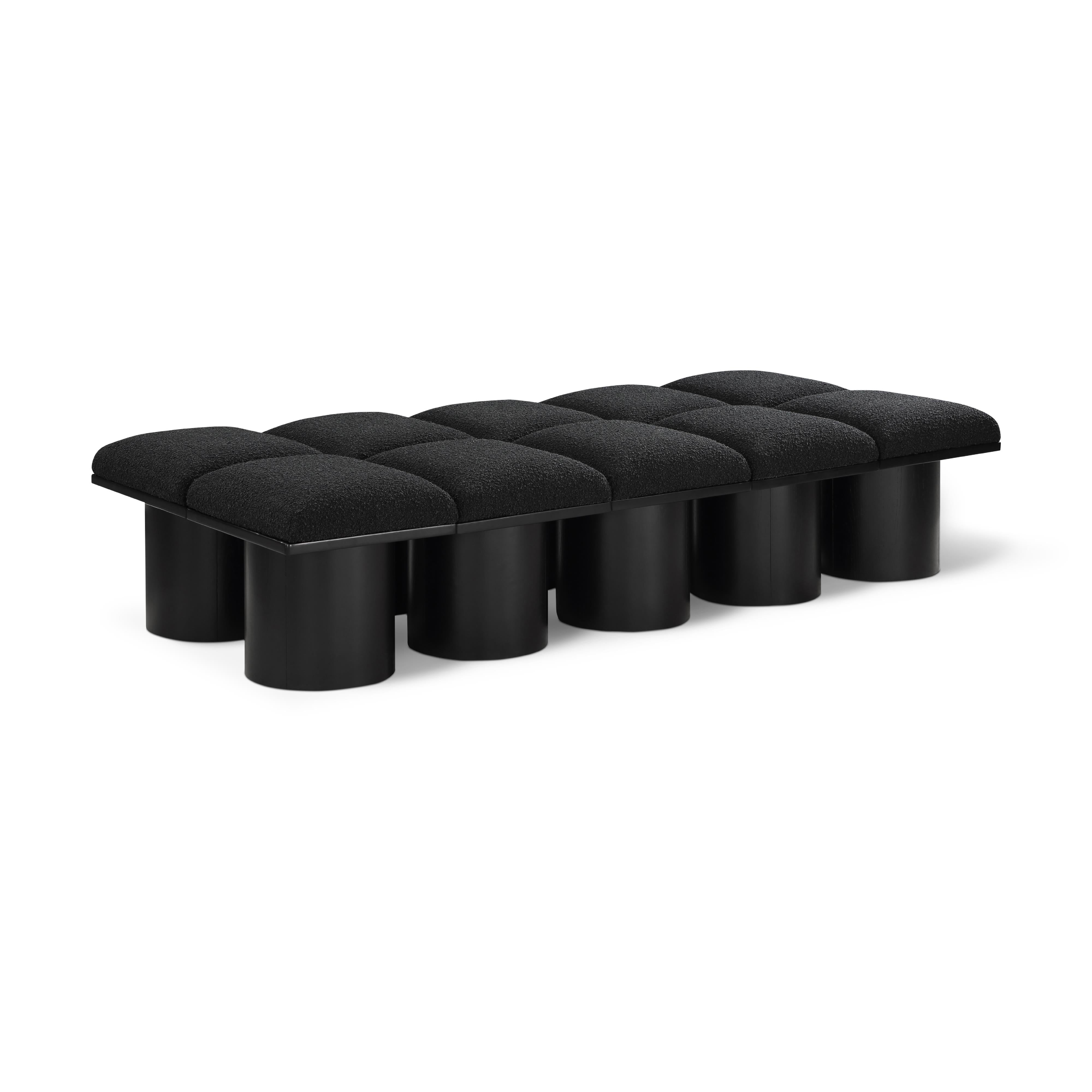 Meridian Pavilion Black Boucle Fabric Bench