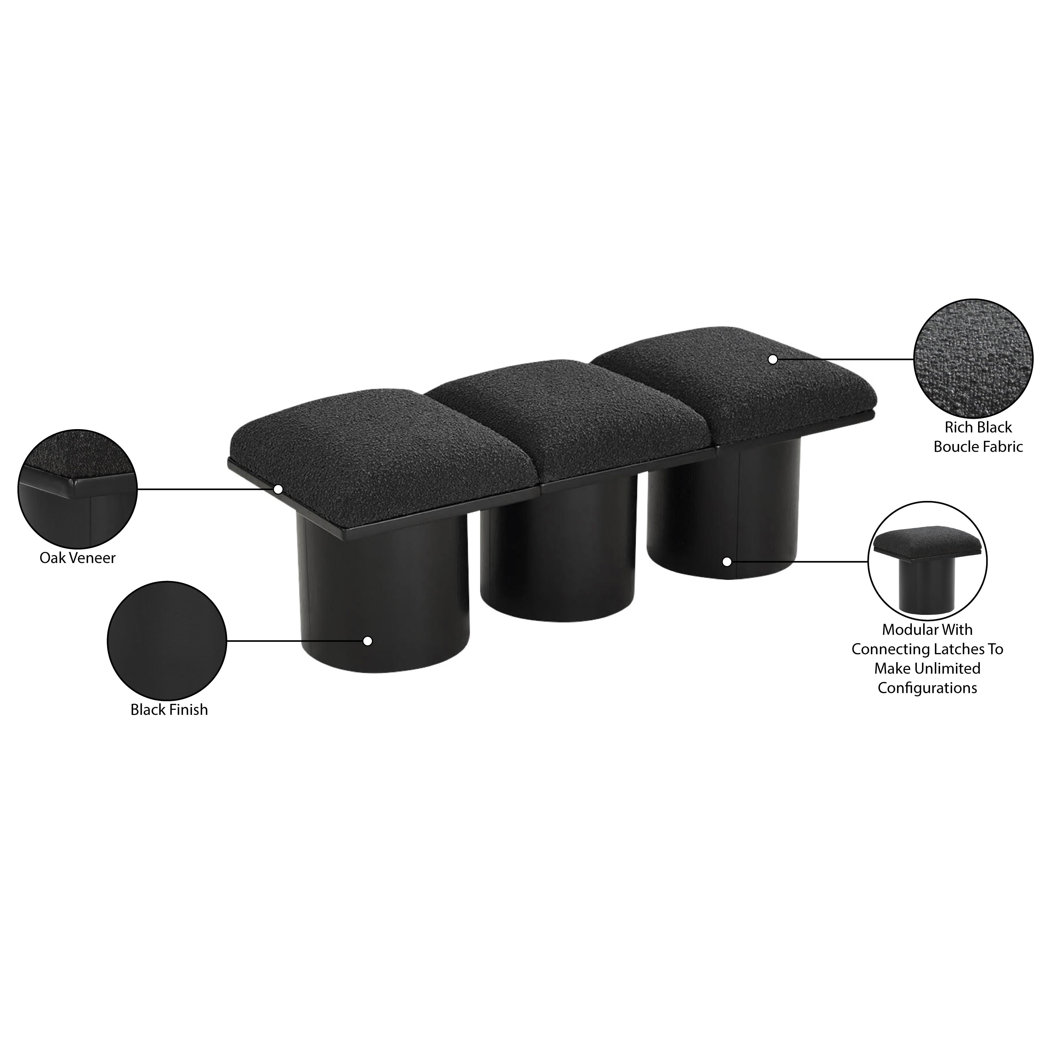 Meridian Pavilion Black Boucle Fabric Bench