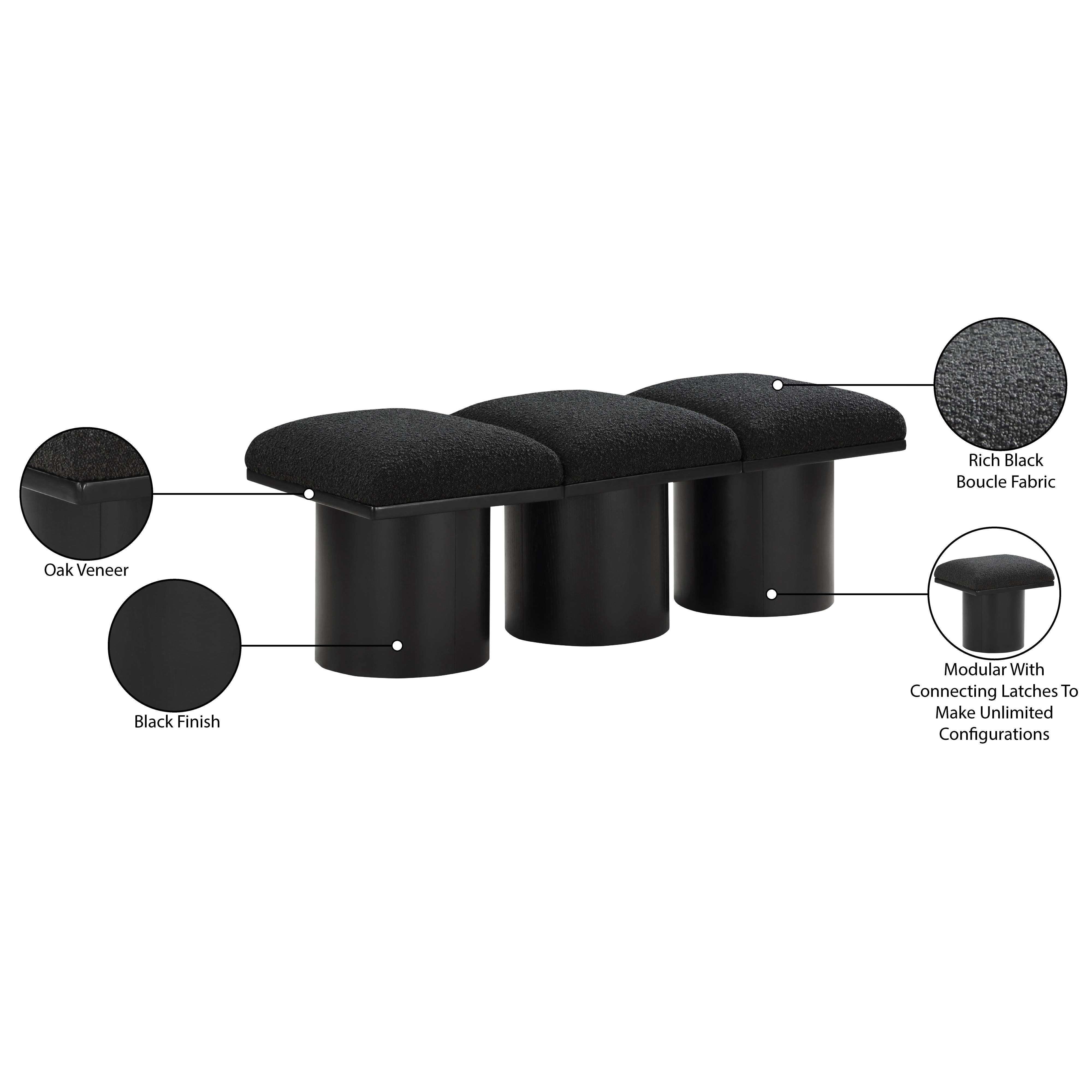 Meridian Pavilion Black Boucle Fabric Bench