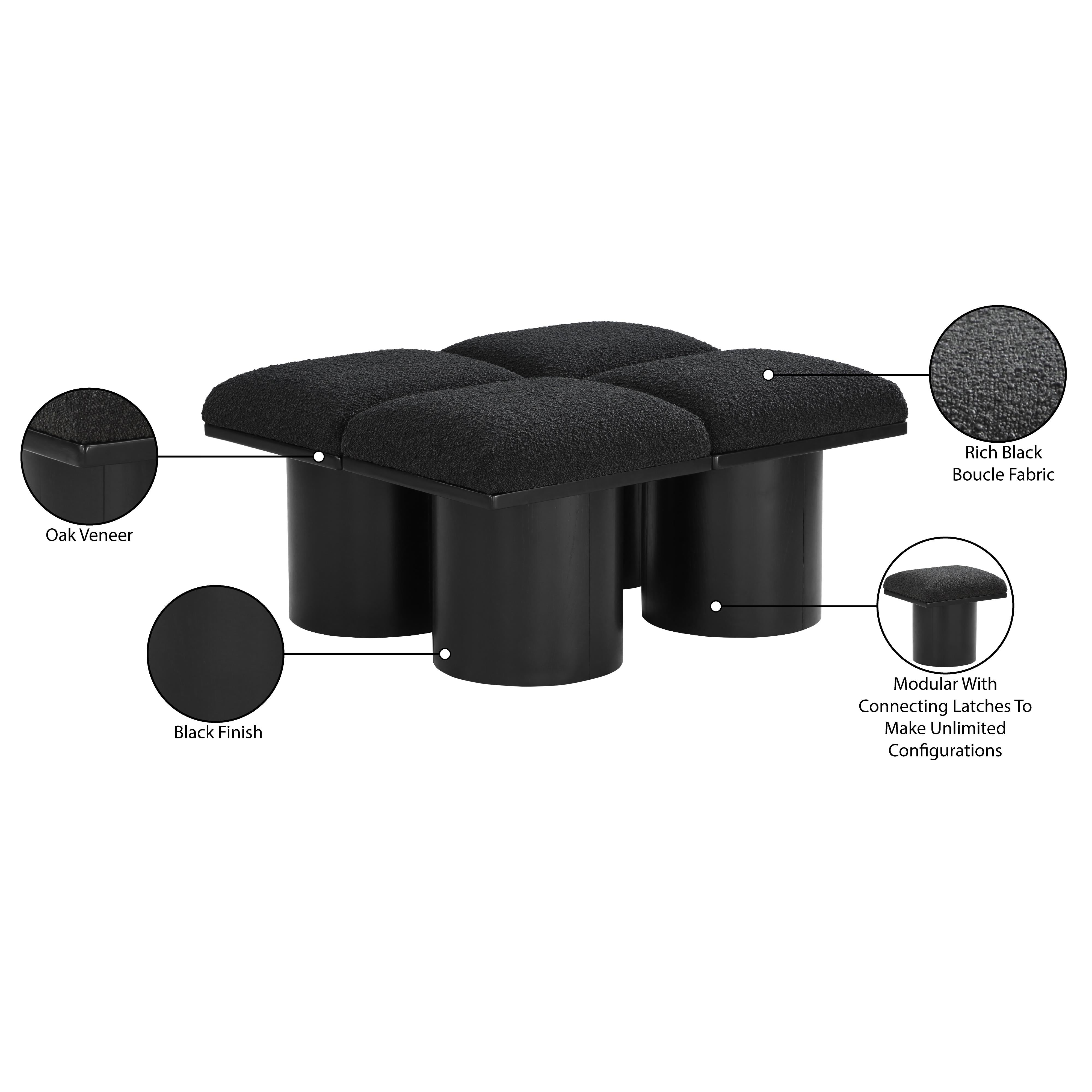 Meridian Pavilion Black Boucle Fabric Bench