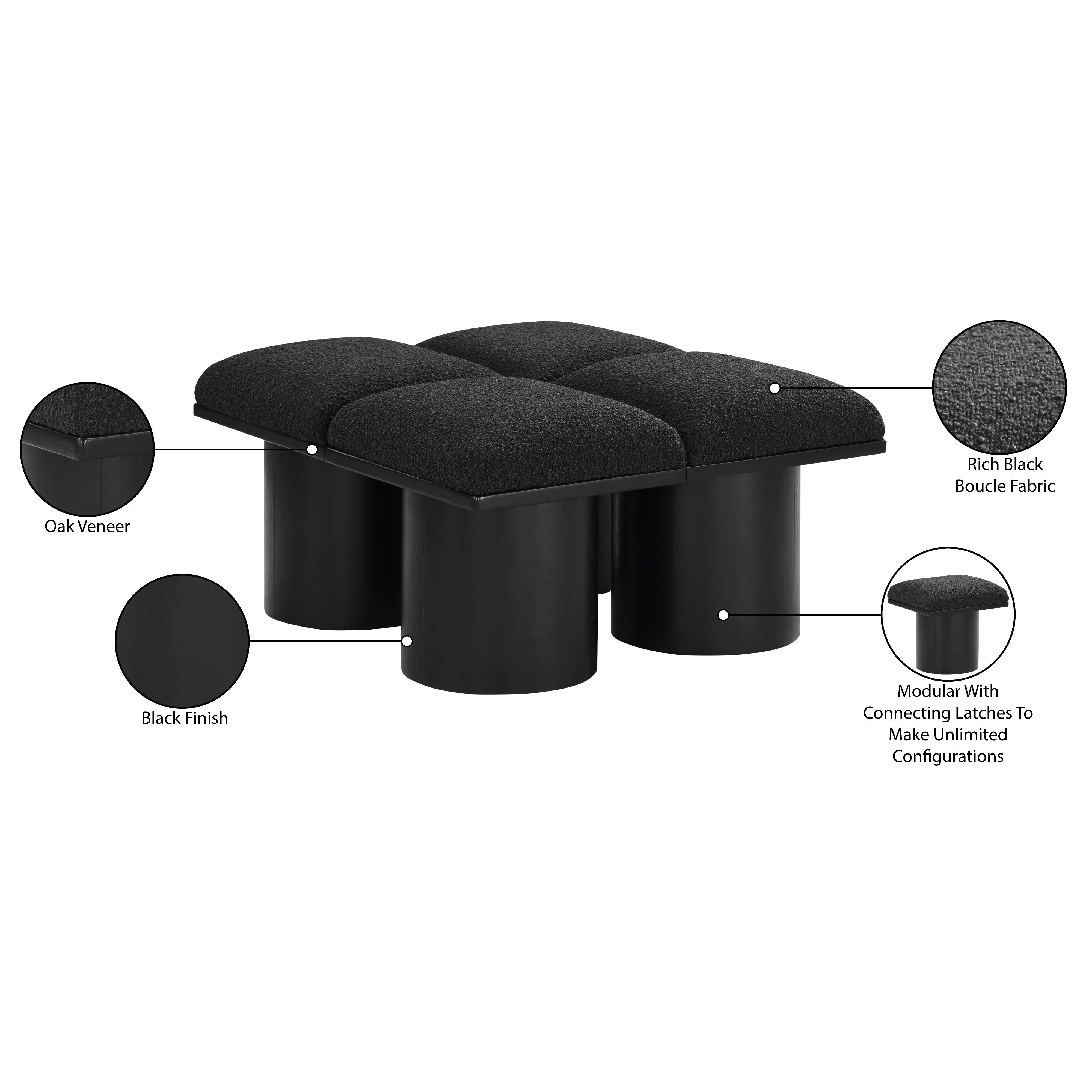 Meridian Pavilion Black Boucle Fabric Bench