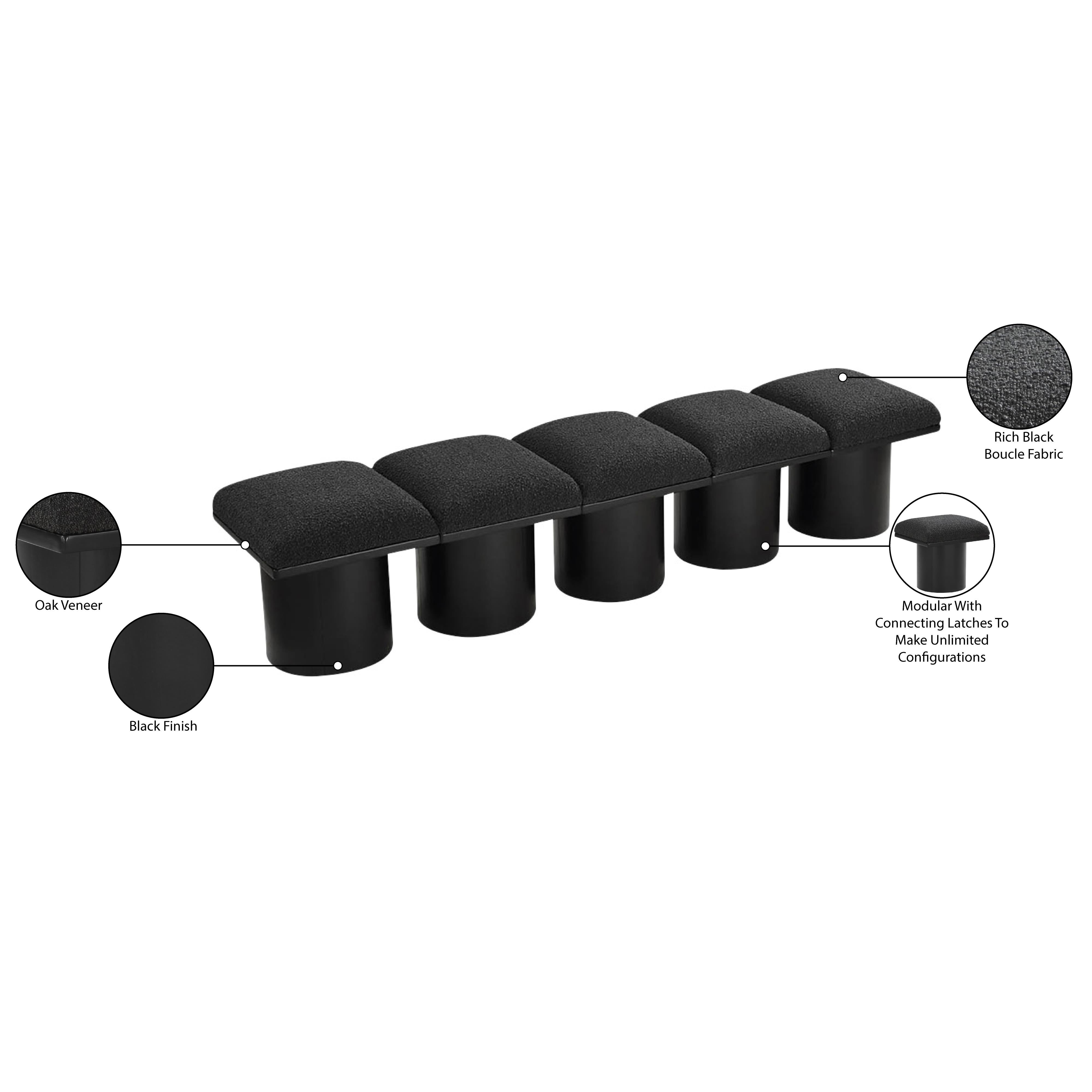 Meridian Pavilion Black Boucle Fabric Bench