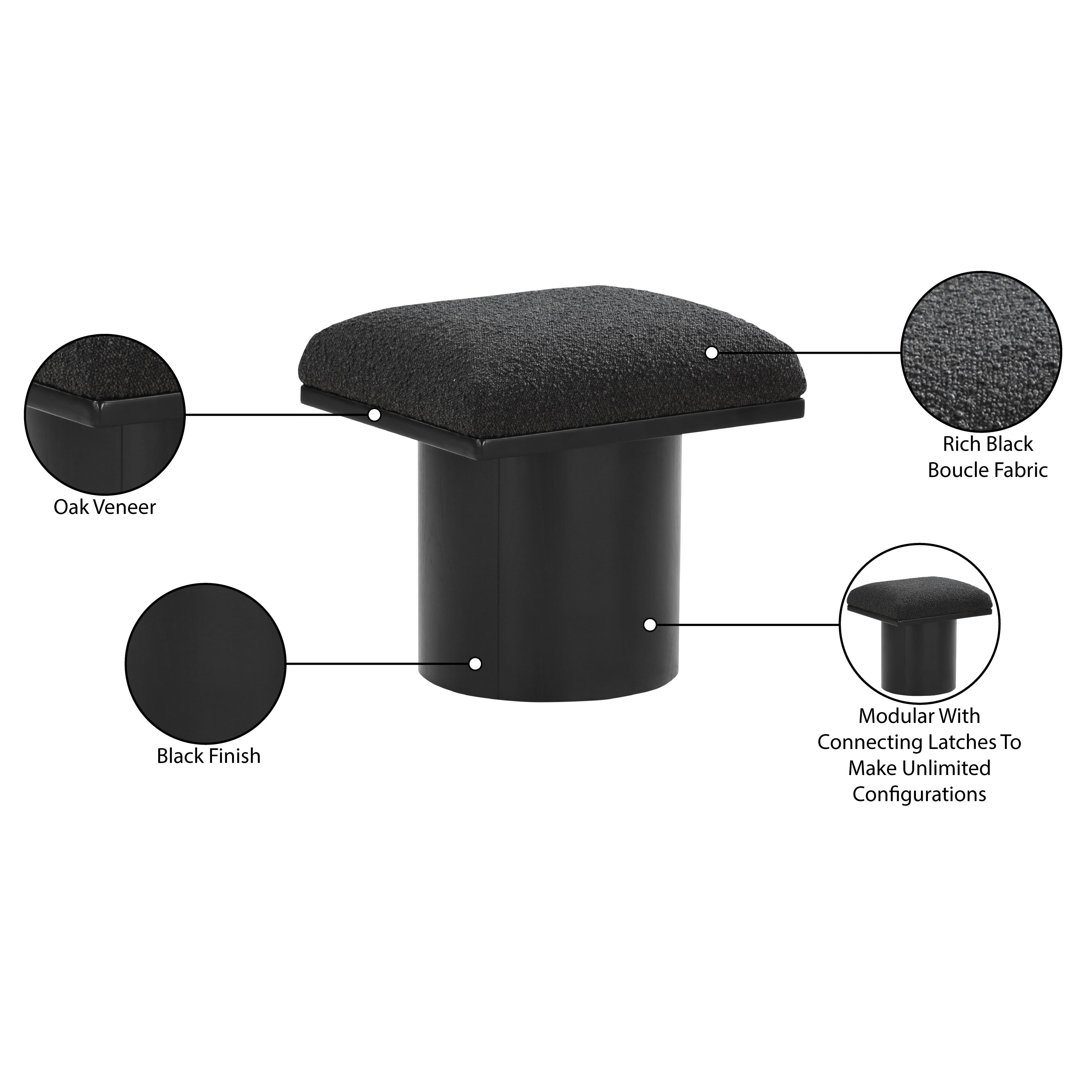 Meridian Pavilion Black Boucle Fabric Bench/Stool