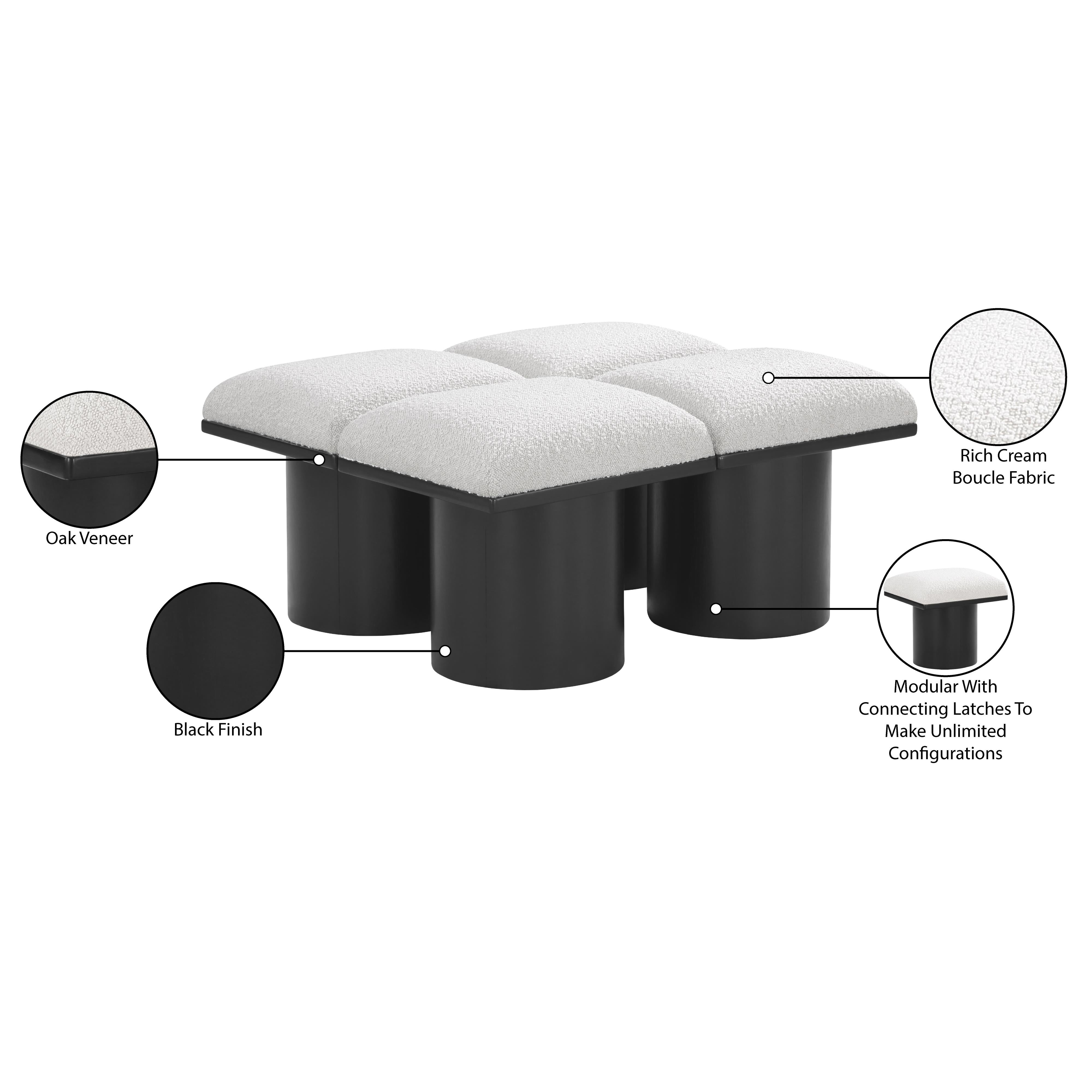 Meridian Pavilion Cream Boucle Fabric Bench