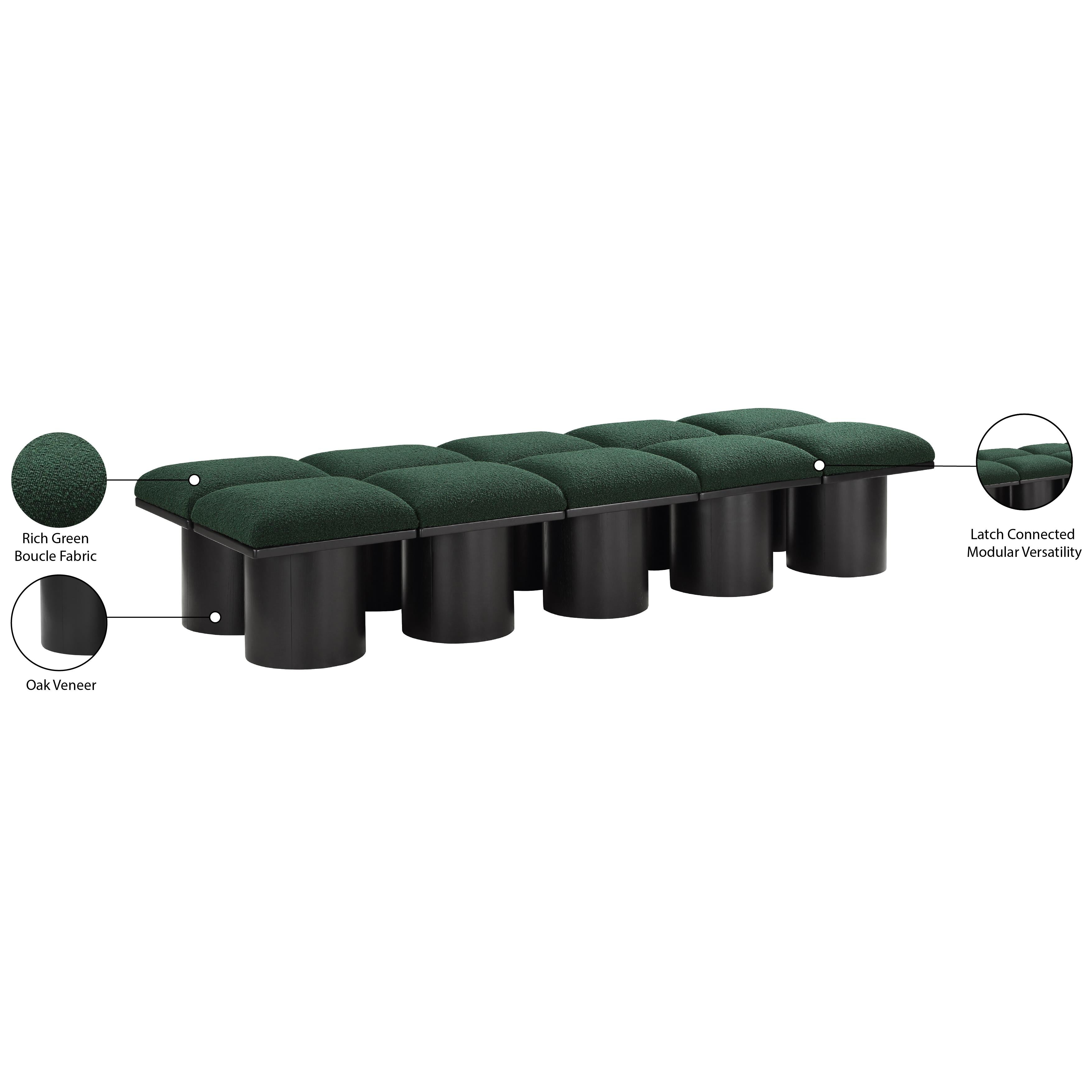 Meridian Pavilion Green Boucle Fabric Bench