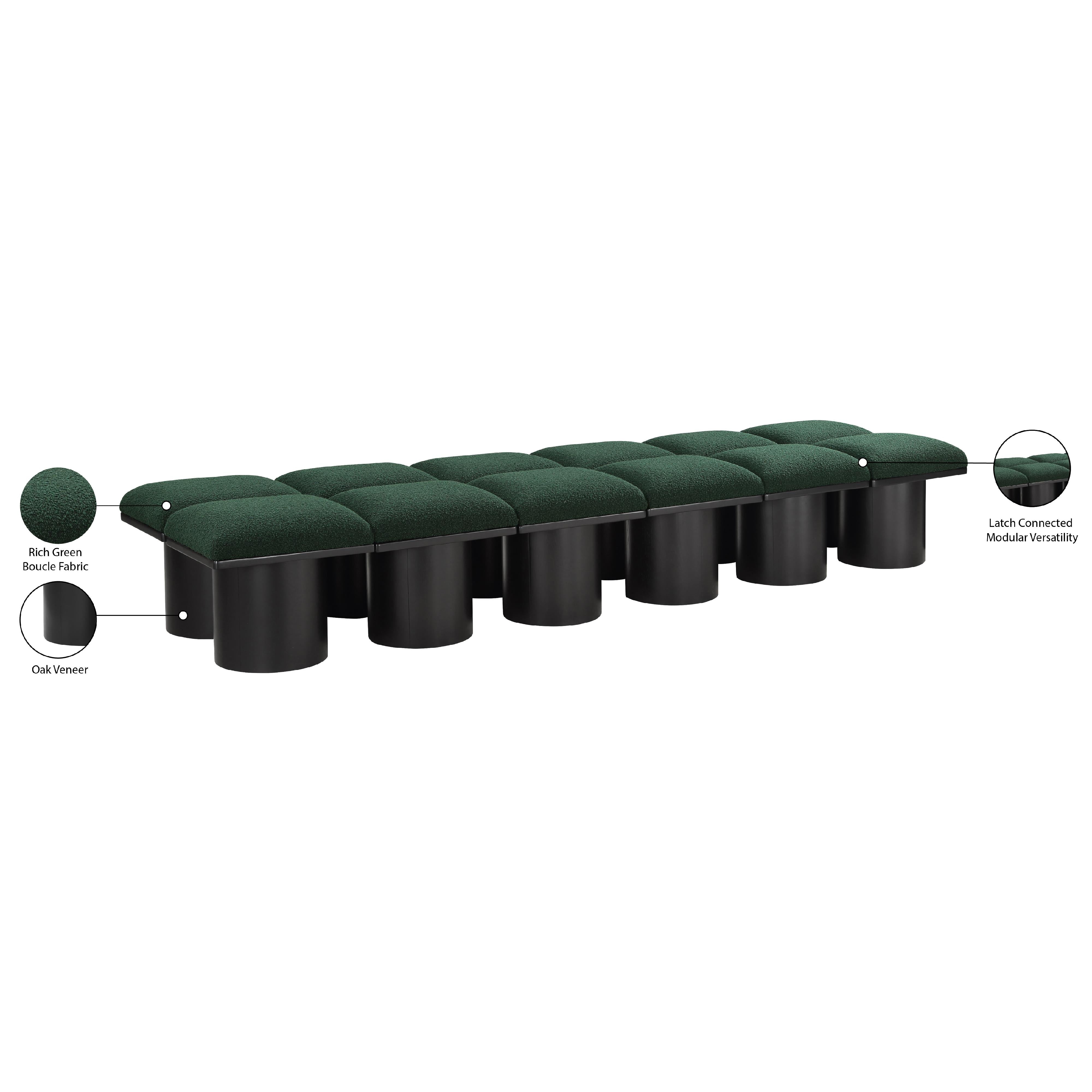 Meridian Pavilion Green Boucle Fabric Bench