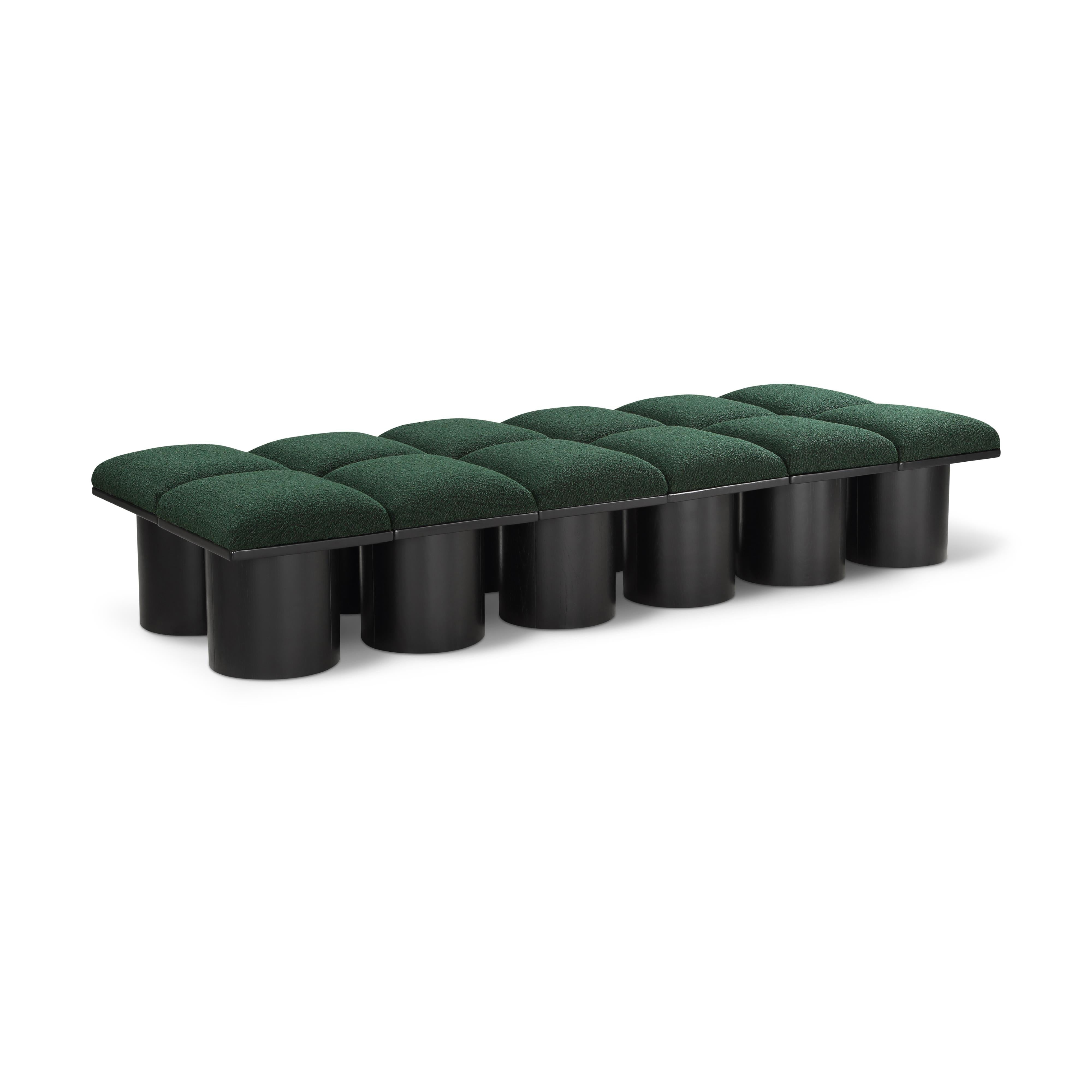 Meridian Pavilion Green Boucle Fabric Bench
