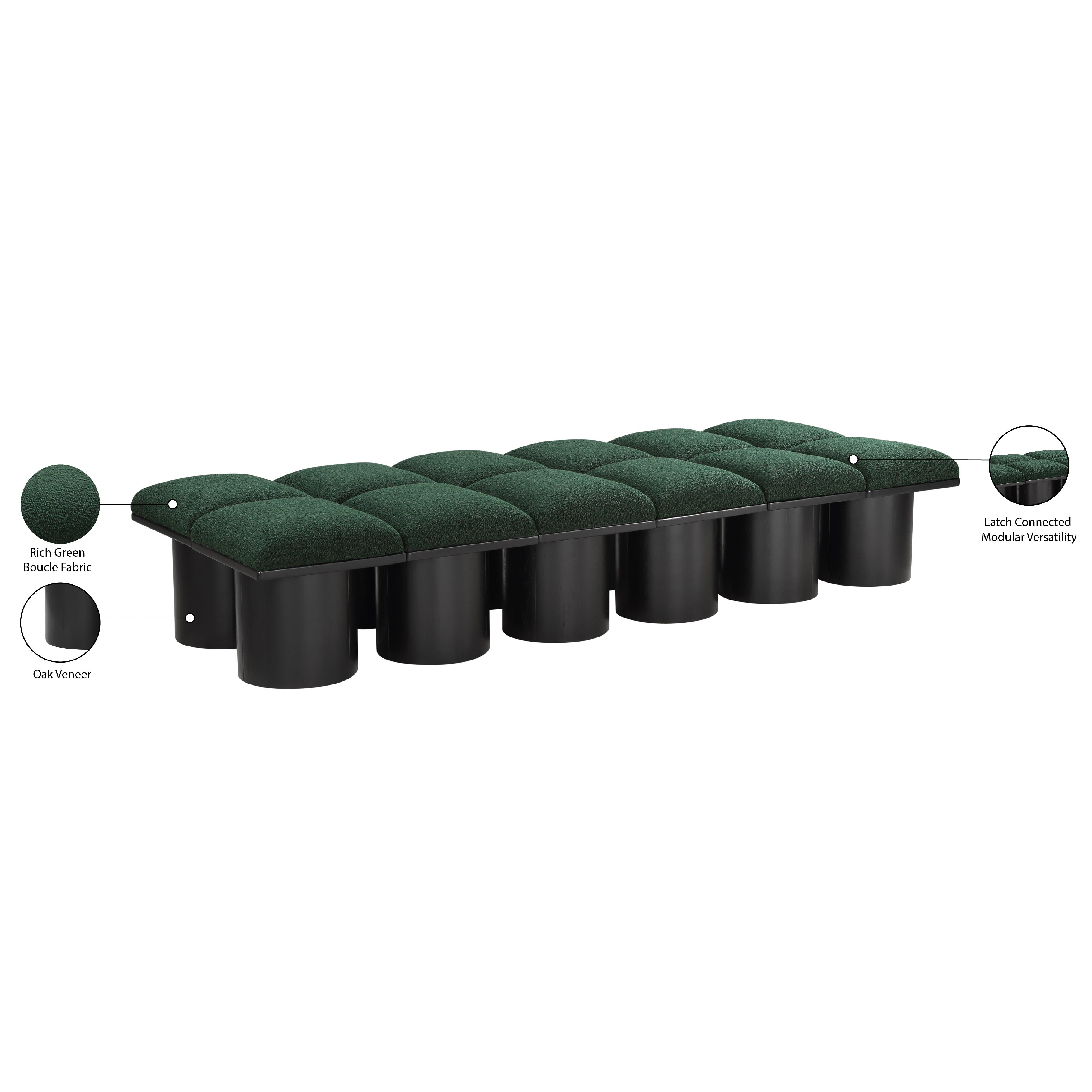 Meridian Pavilion Green Boucle Fabric Bench