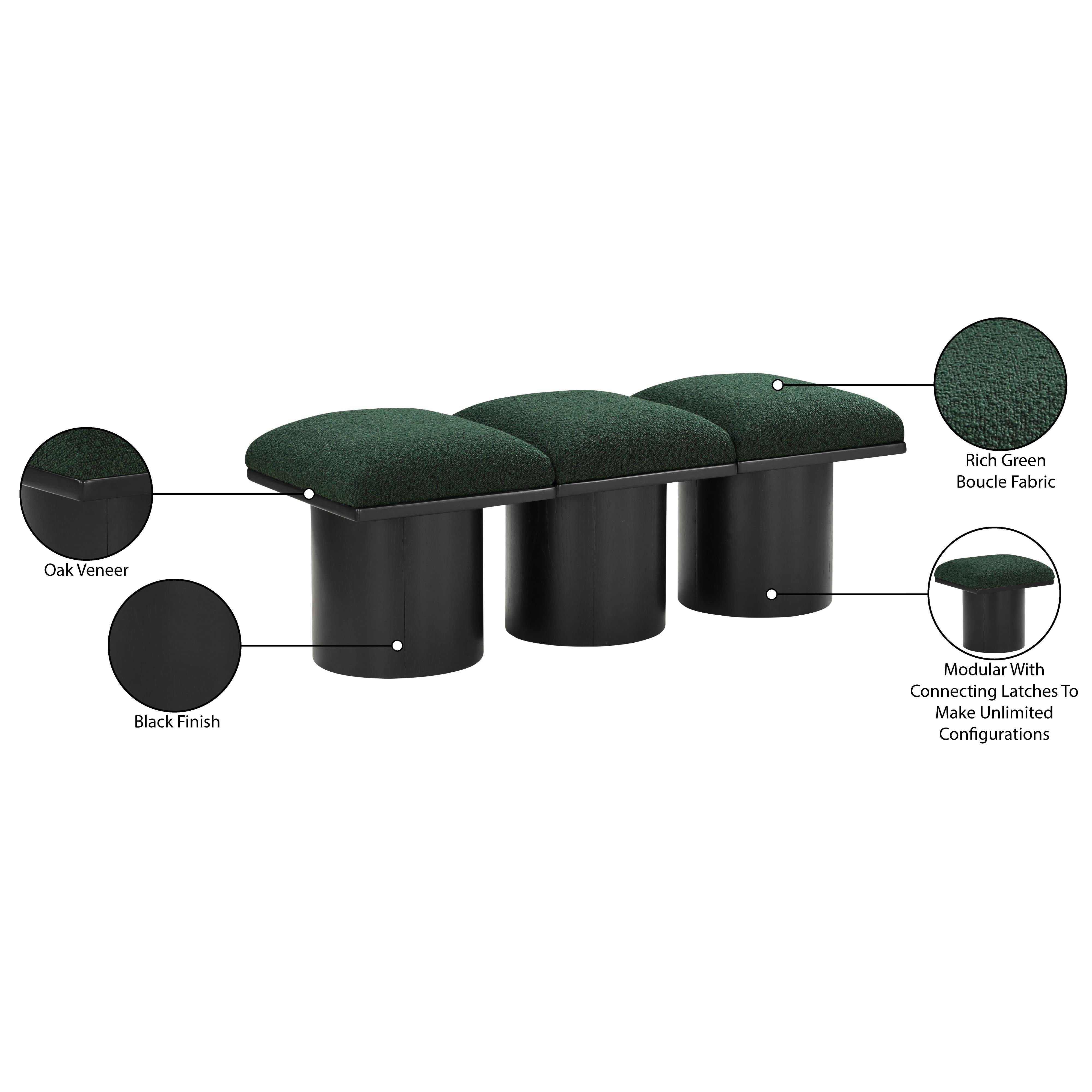Meridian Pavilion Green Boucle Fabric Bench