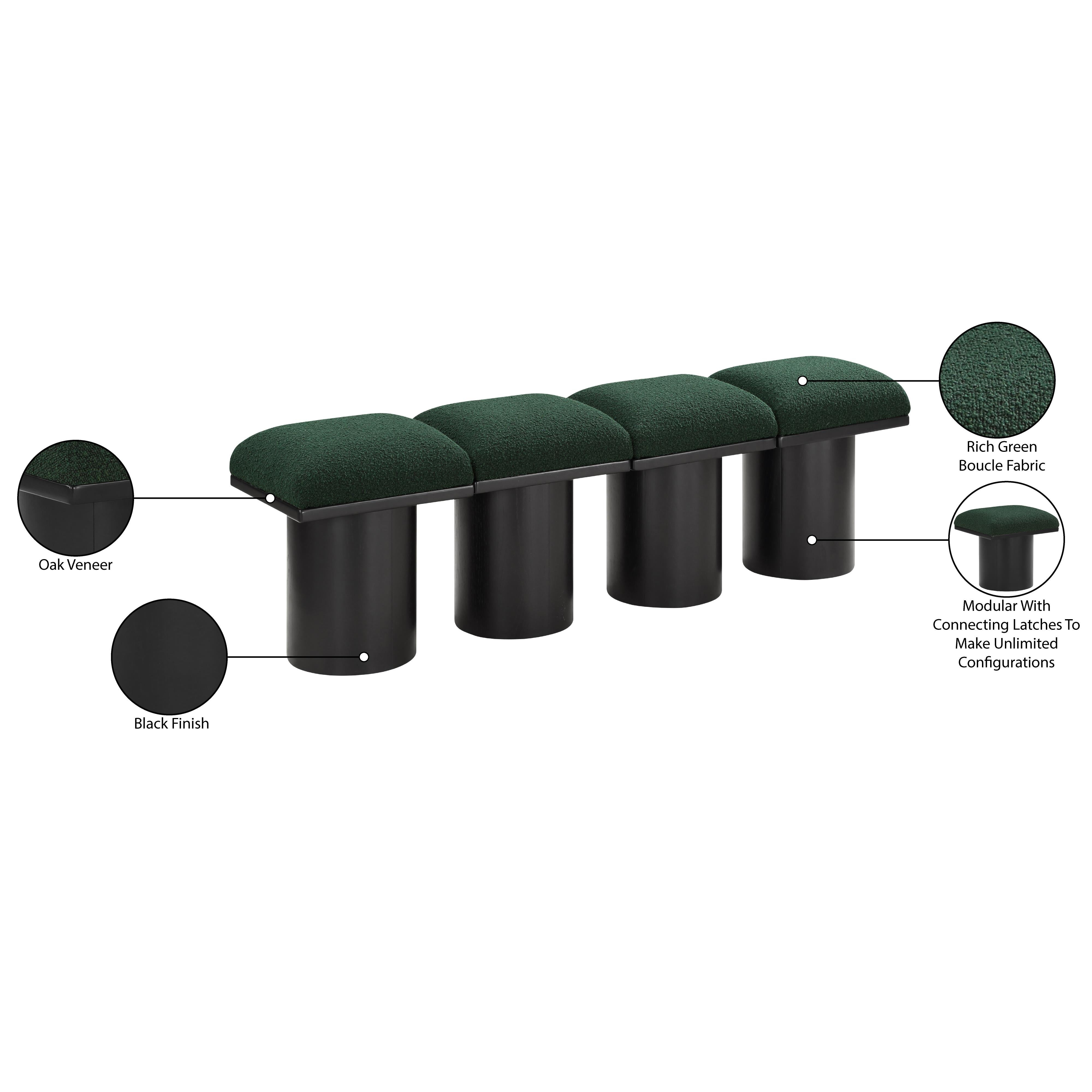 Meridian Pavilion Green Boucle Fabric Bench