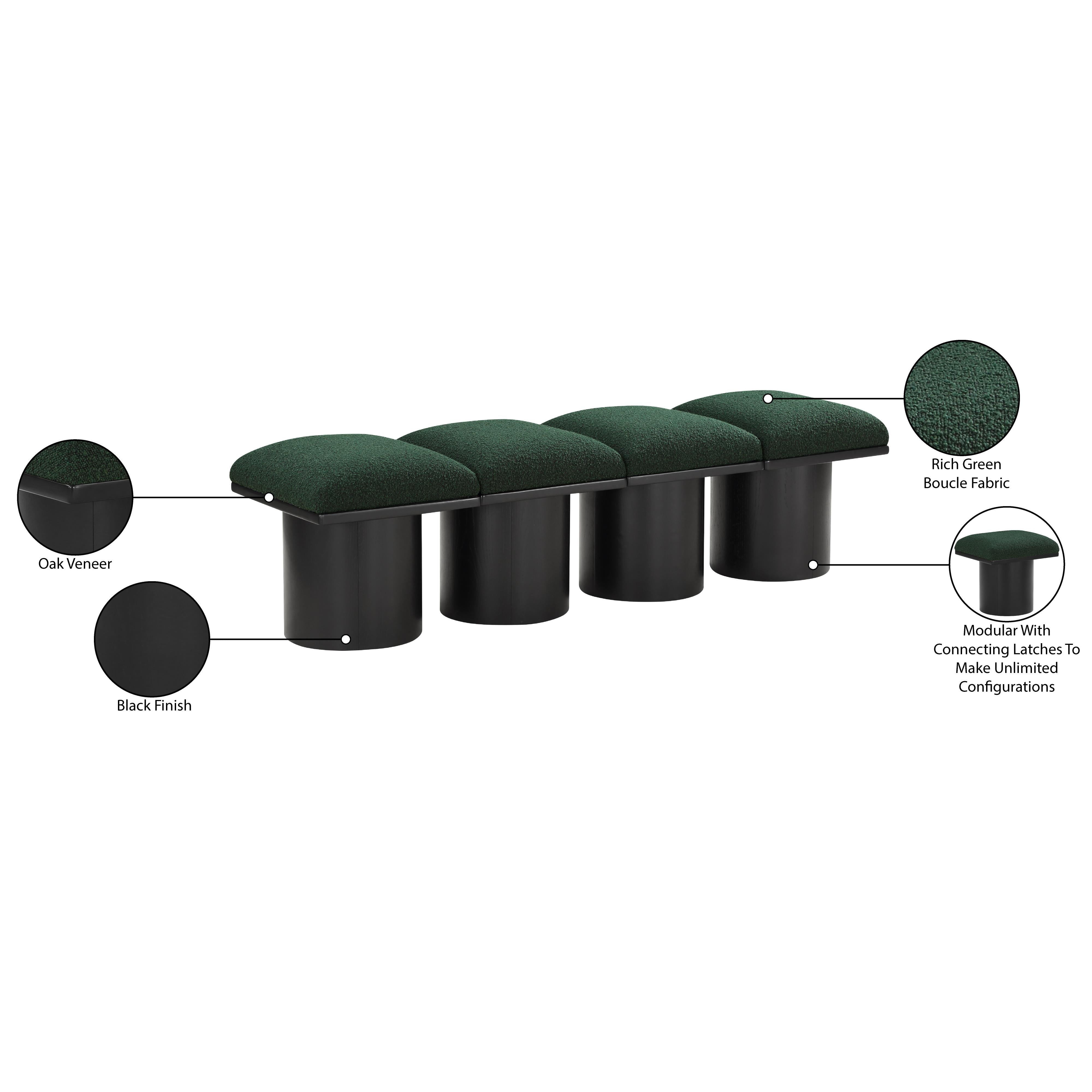 Meridian Pavilion Green Boucle Fabric Bench