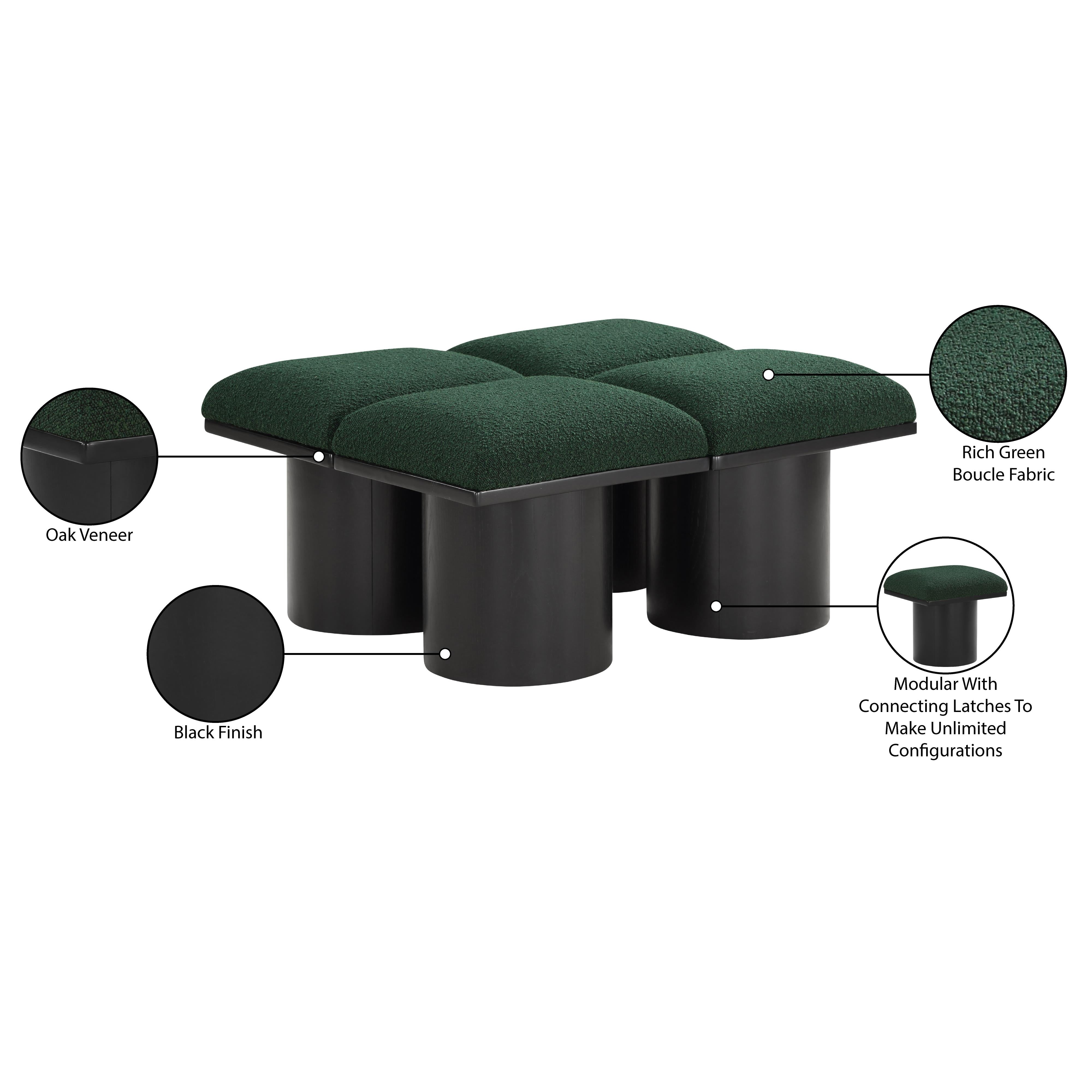 Meridian Pavilion Green Boucle Fabric Bench