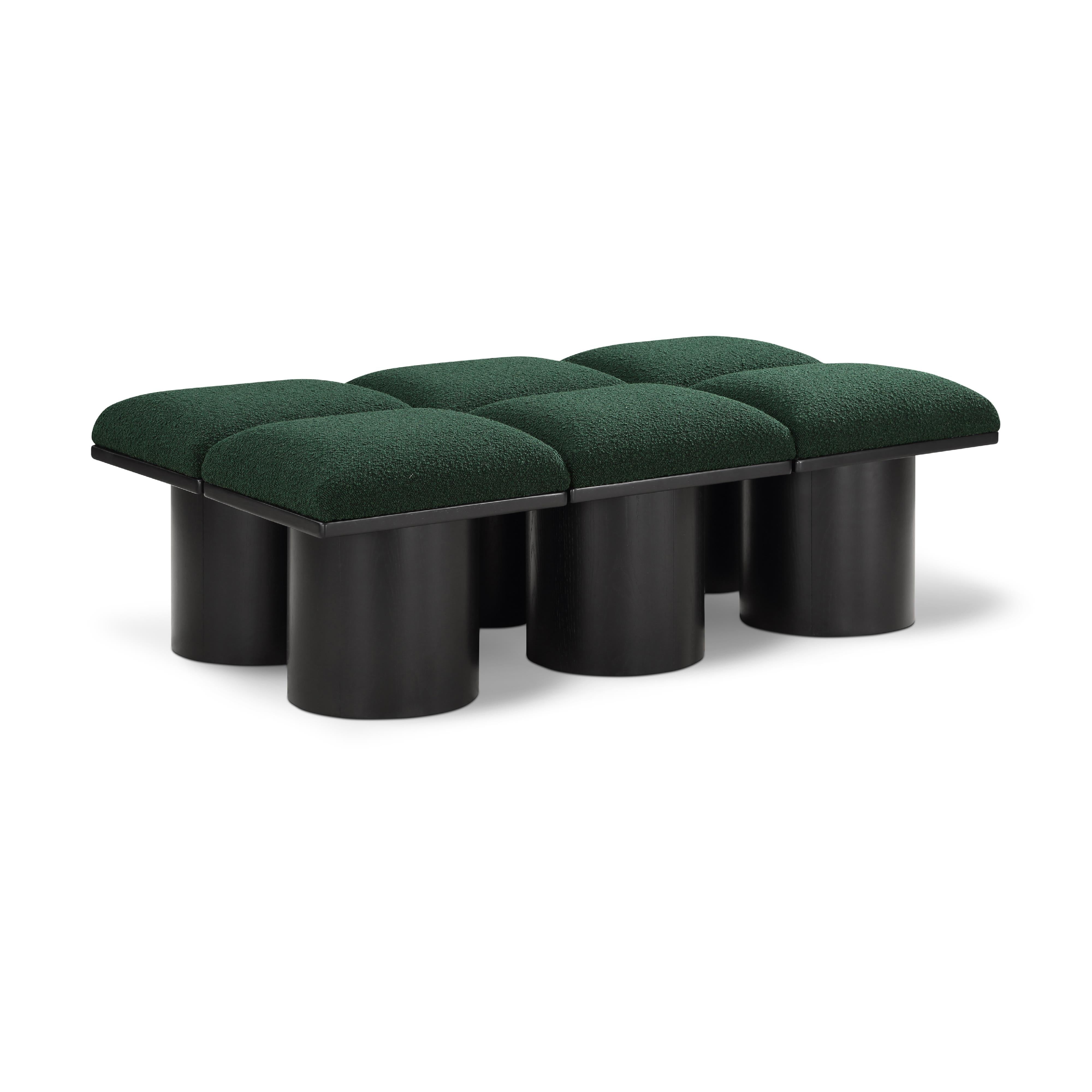 Meridian Pavilion Green Boucle Fabric Bench