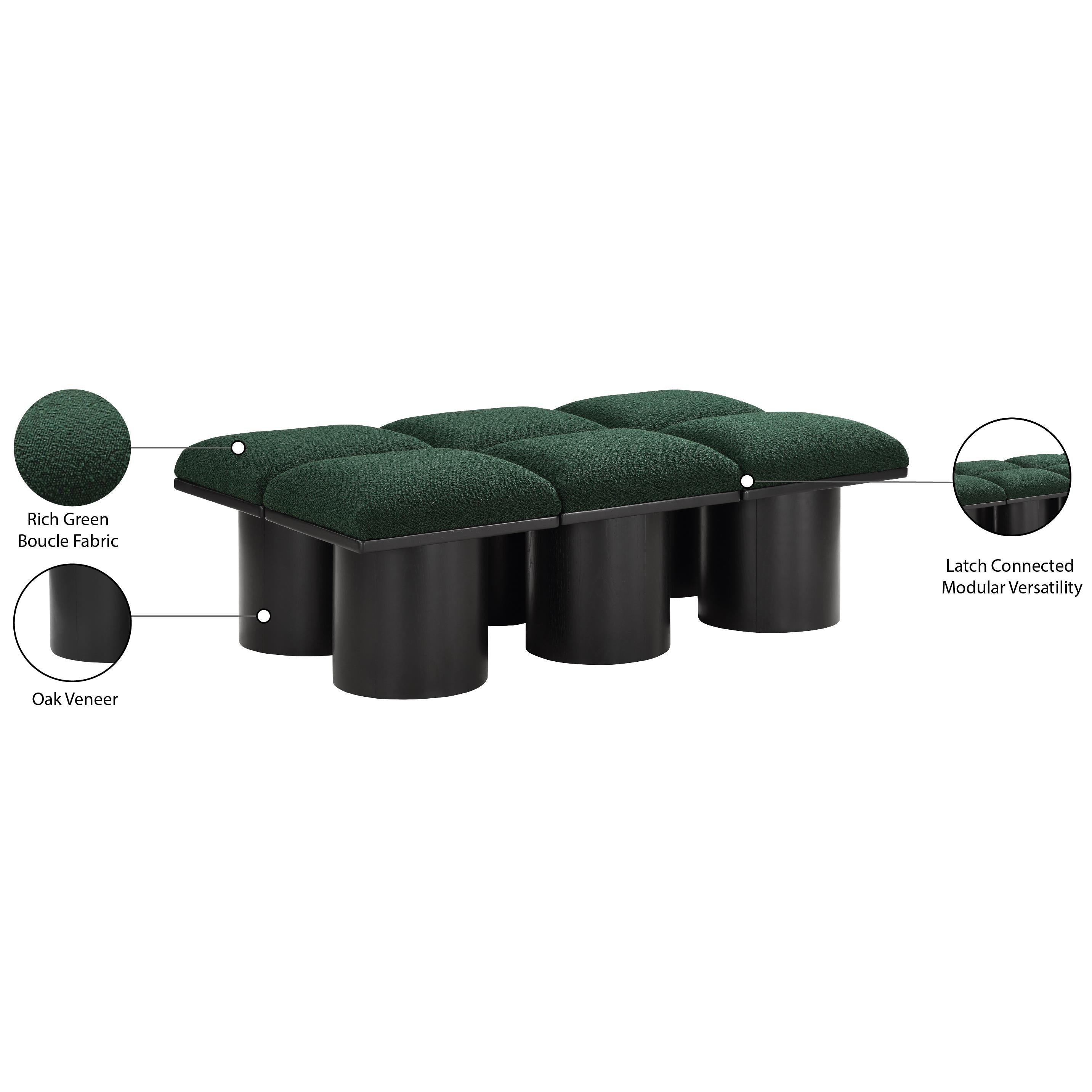 Meridian Pavilion Green Boucle Fabric Bench
