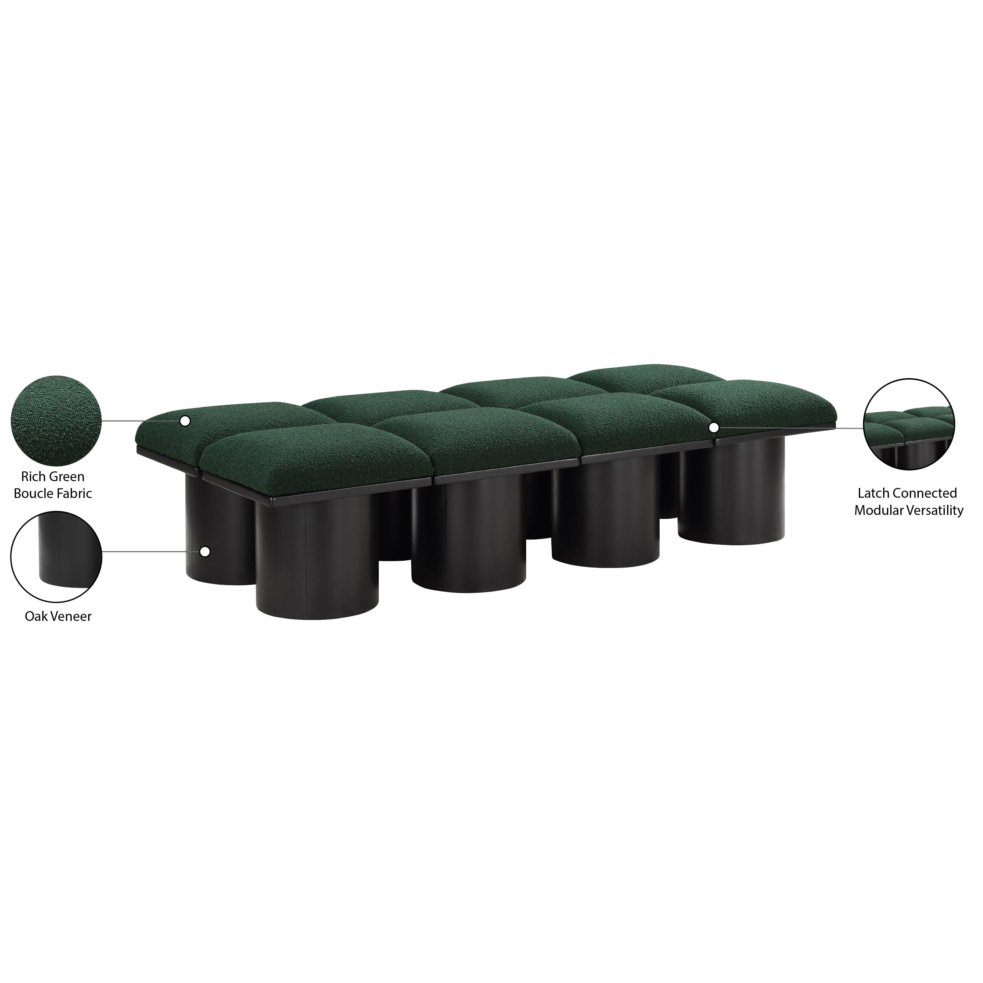 Meridian Pavilion Green Boucle Fabric Bench
