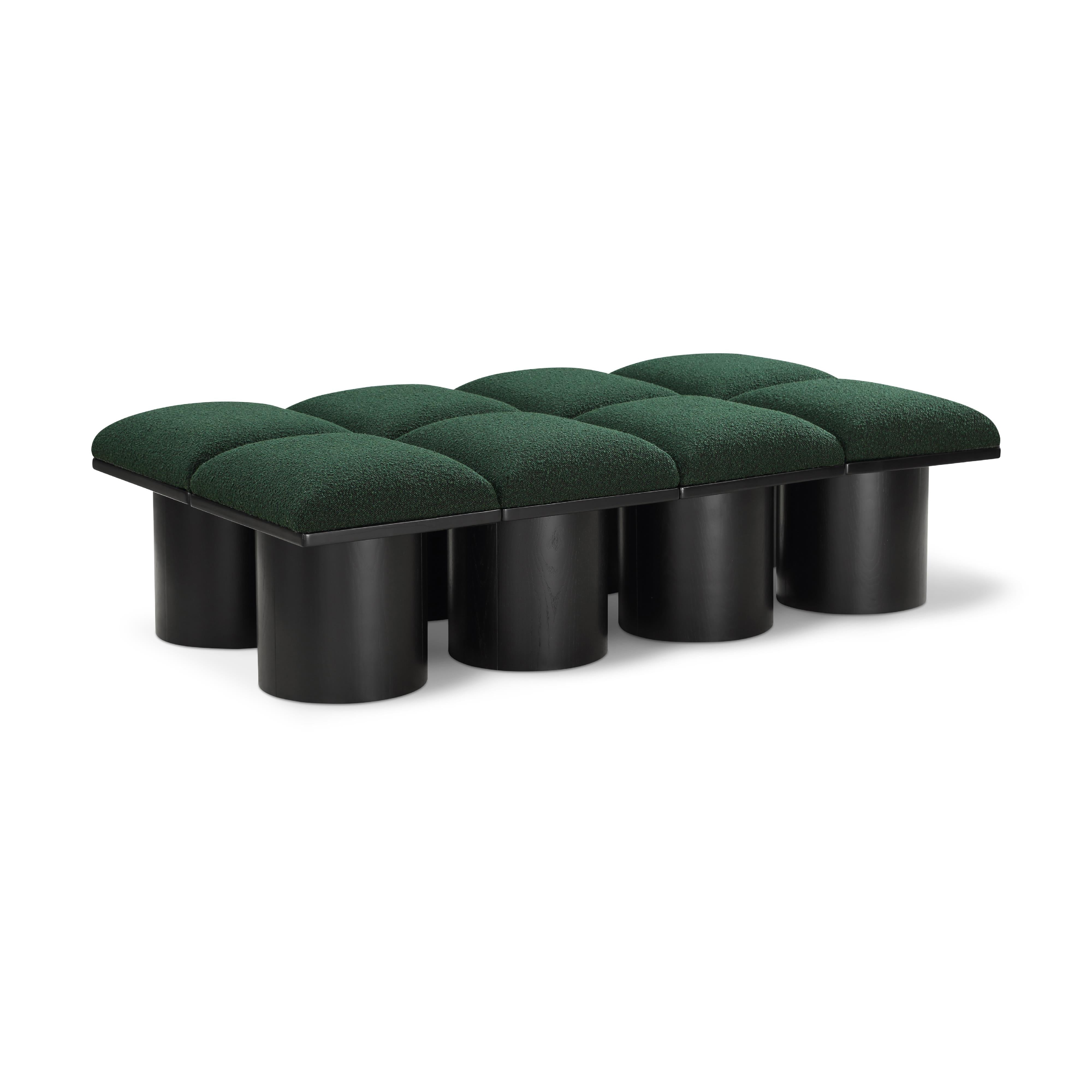 Meridian Pavilion Green Boucle Fabric Bench