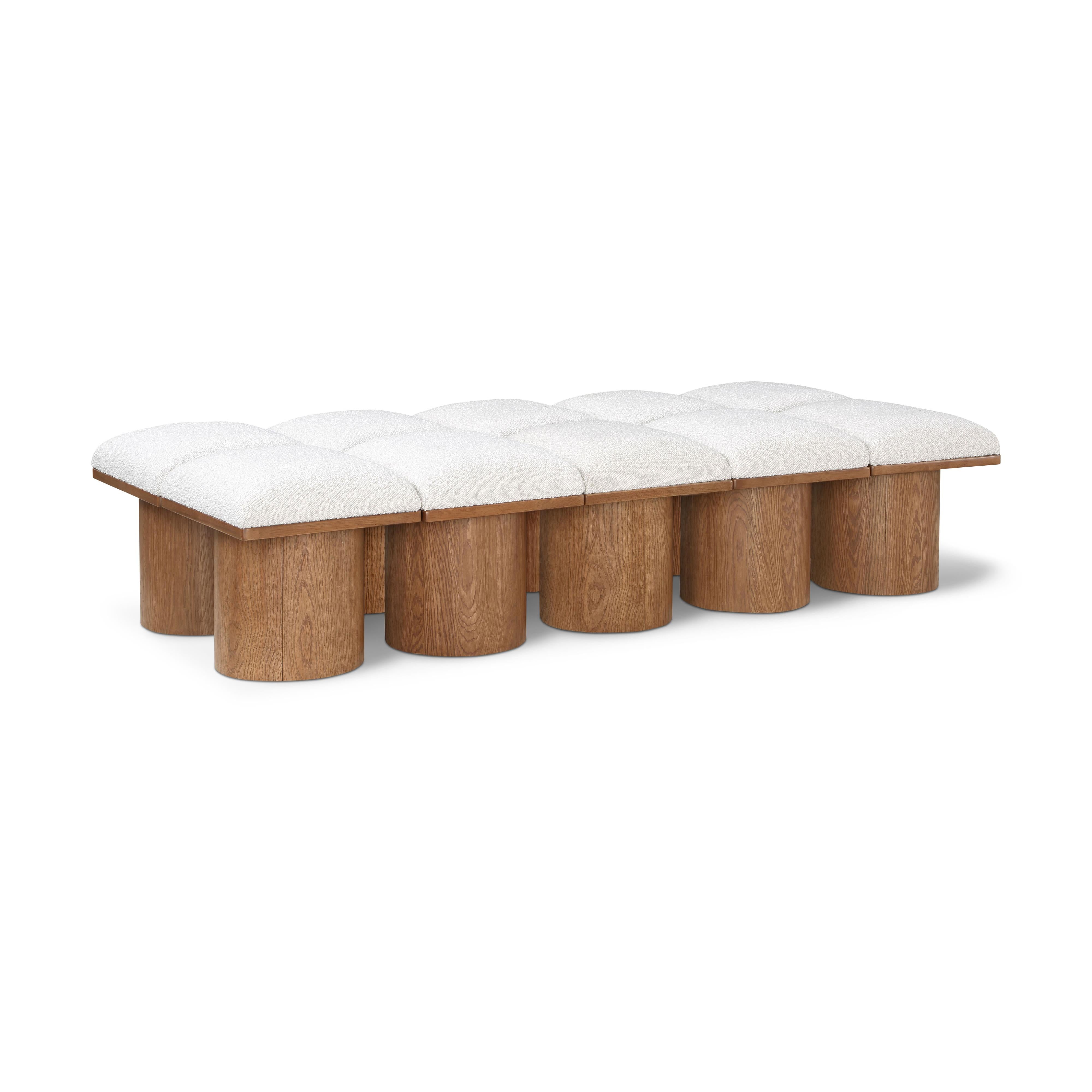 Meridian Pavilion Cream Boucle Fabric Bench