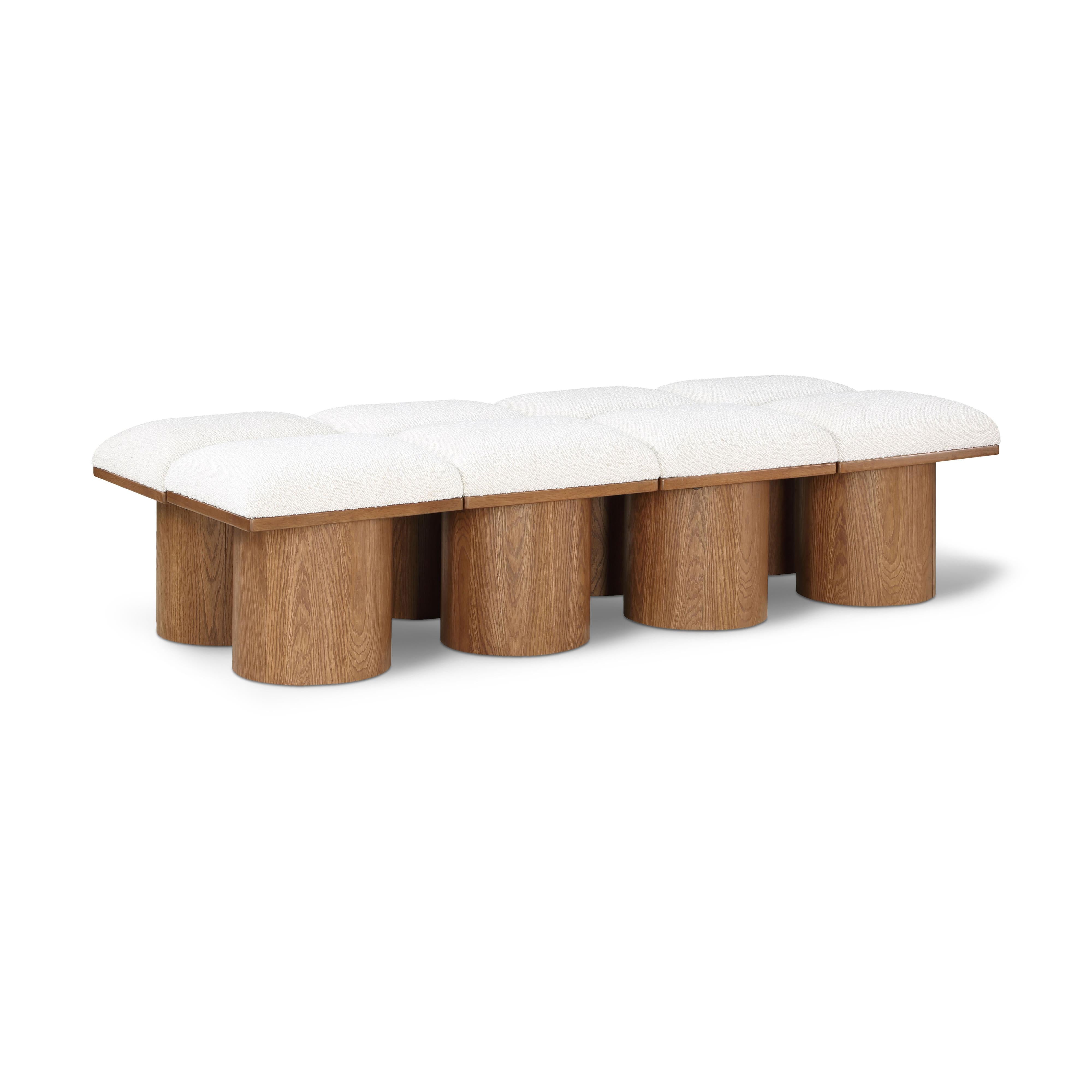 Meridian Pavilion Cream Boucle Fabric Bench