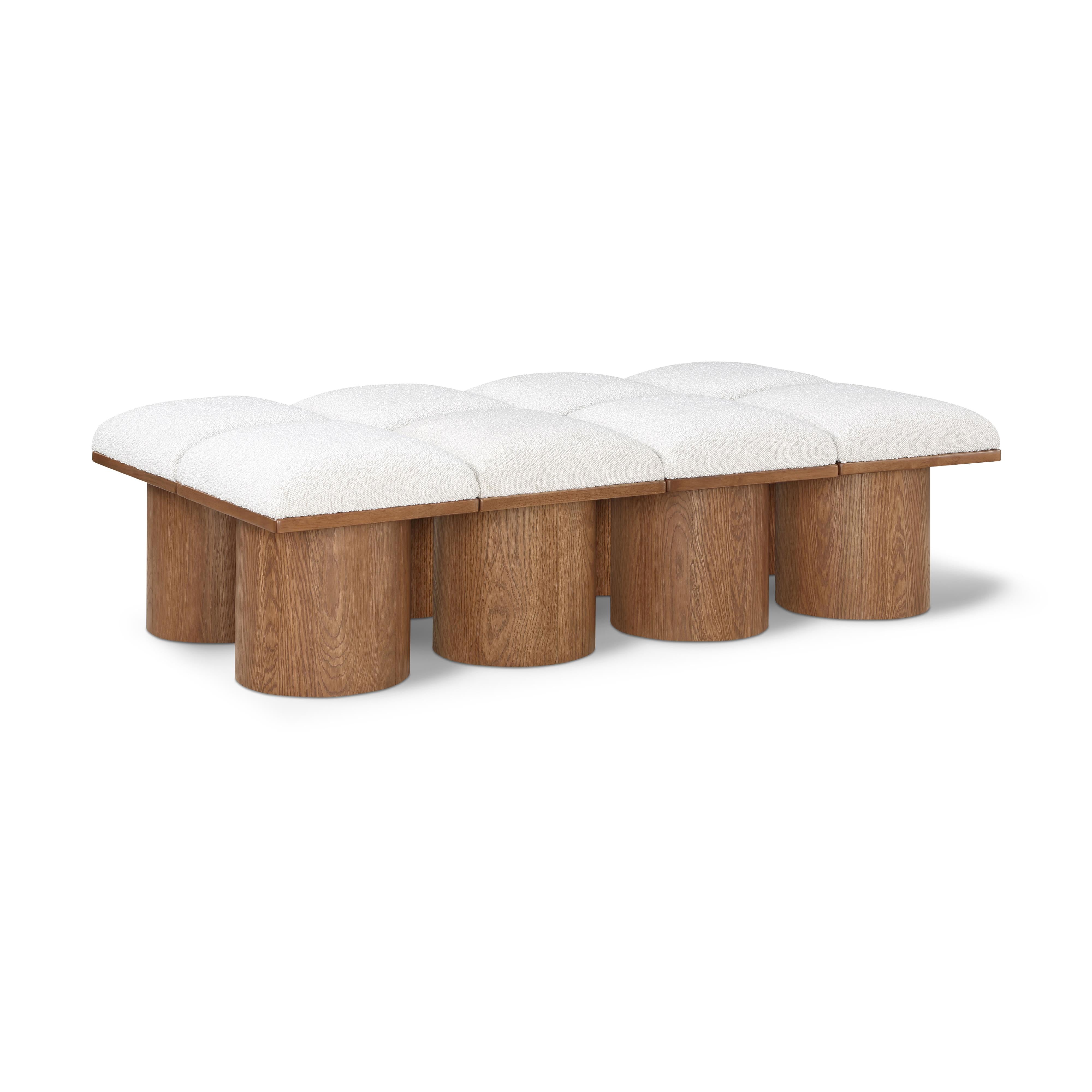 Meridian Pavilion Cream Boucle Fabric Bench