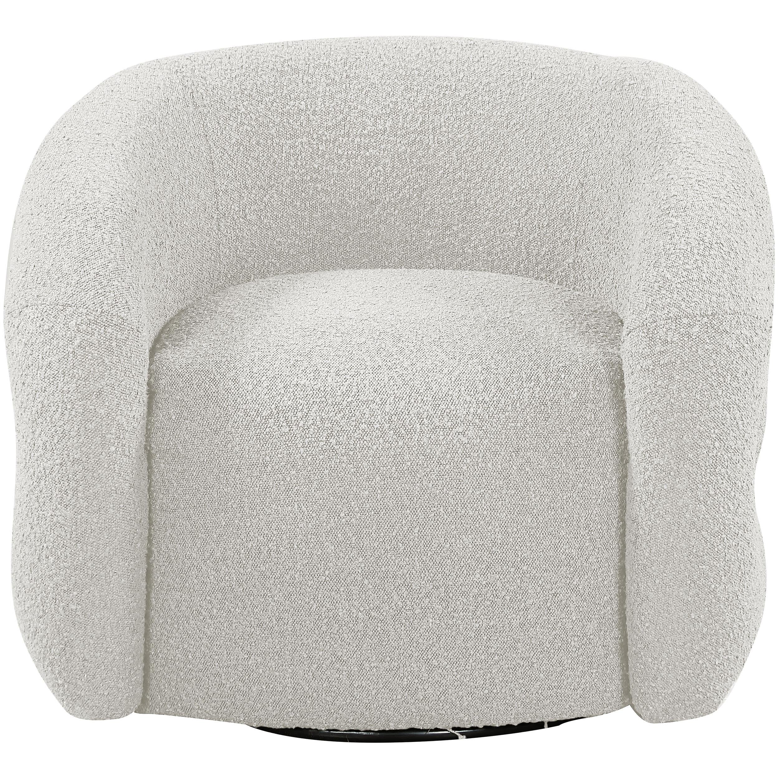 Meridian Roxbury Cream Boucle Fabric Swivel Accent Chair