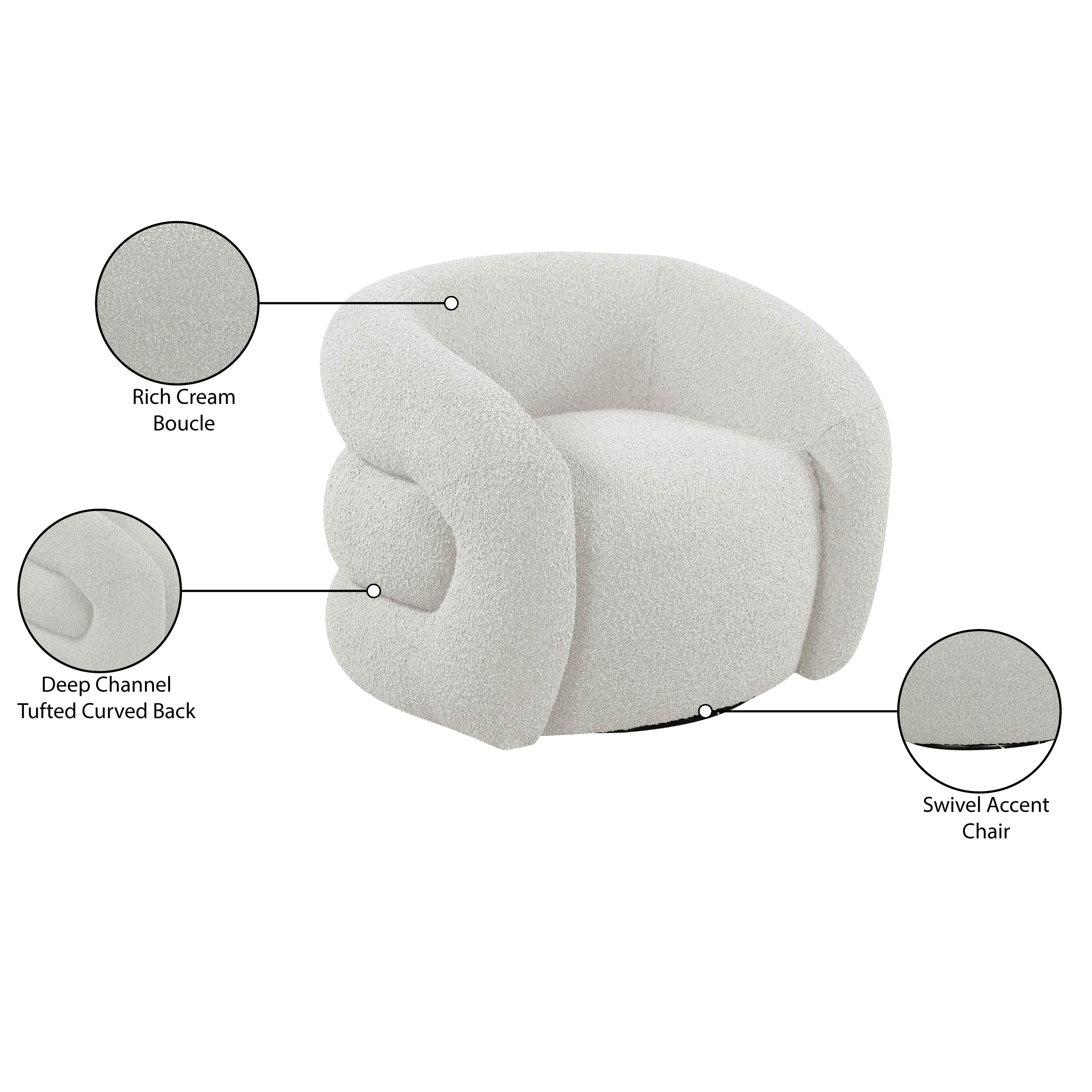Meridian Roxbury Cream Boucle Fabric Swivel Accent Chair