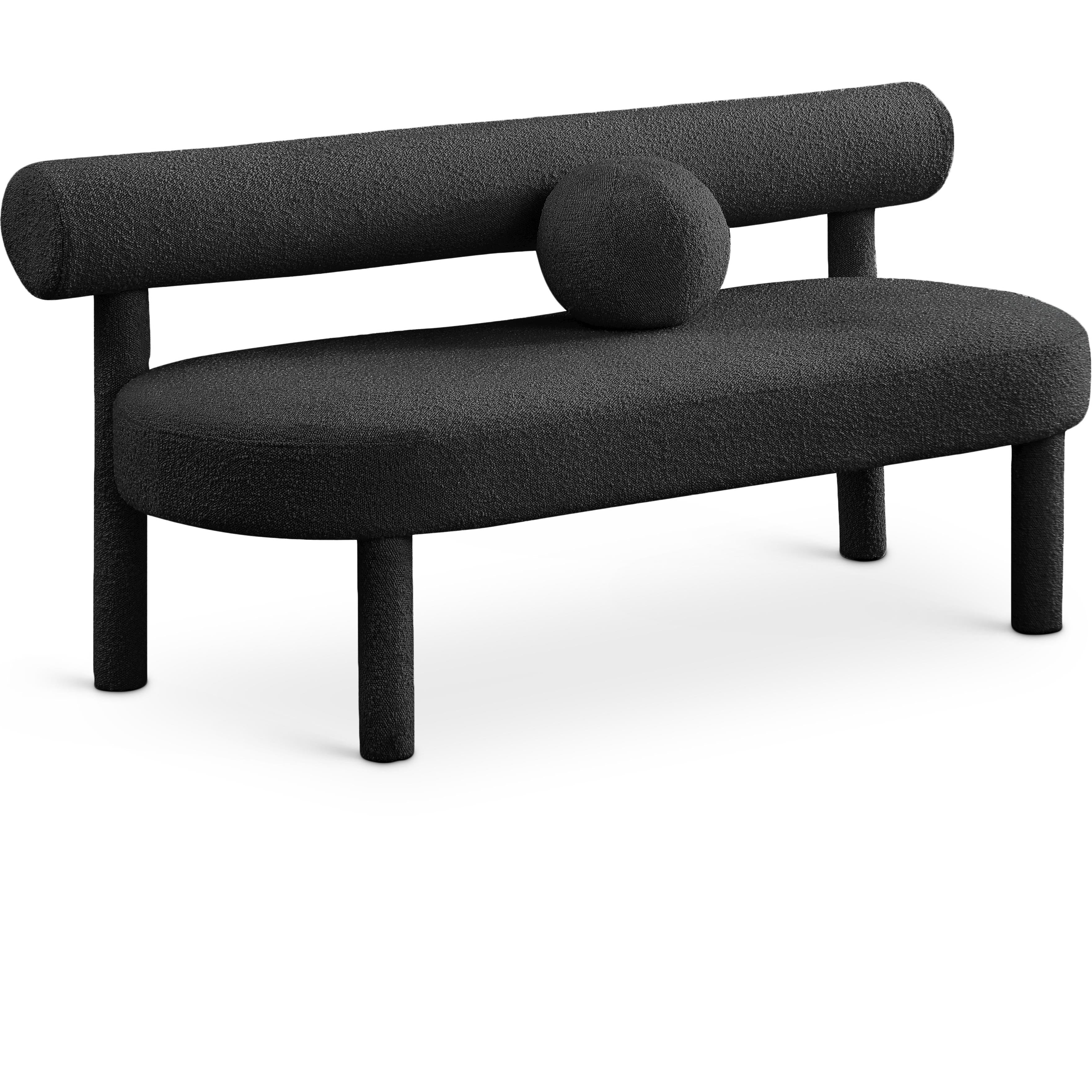 Meridian Parlor Black Boucle Fabric Bench