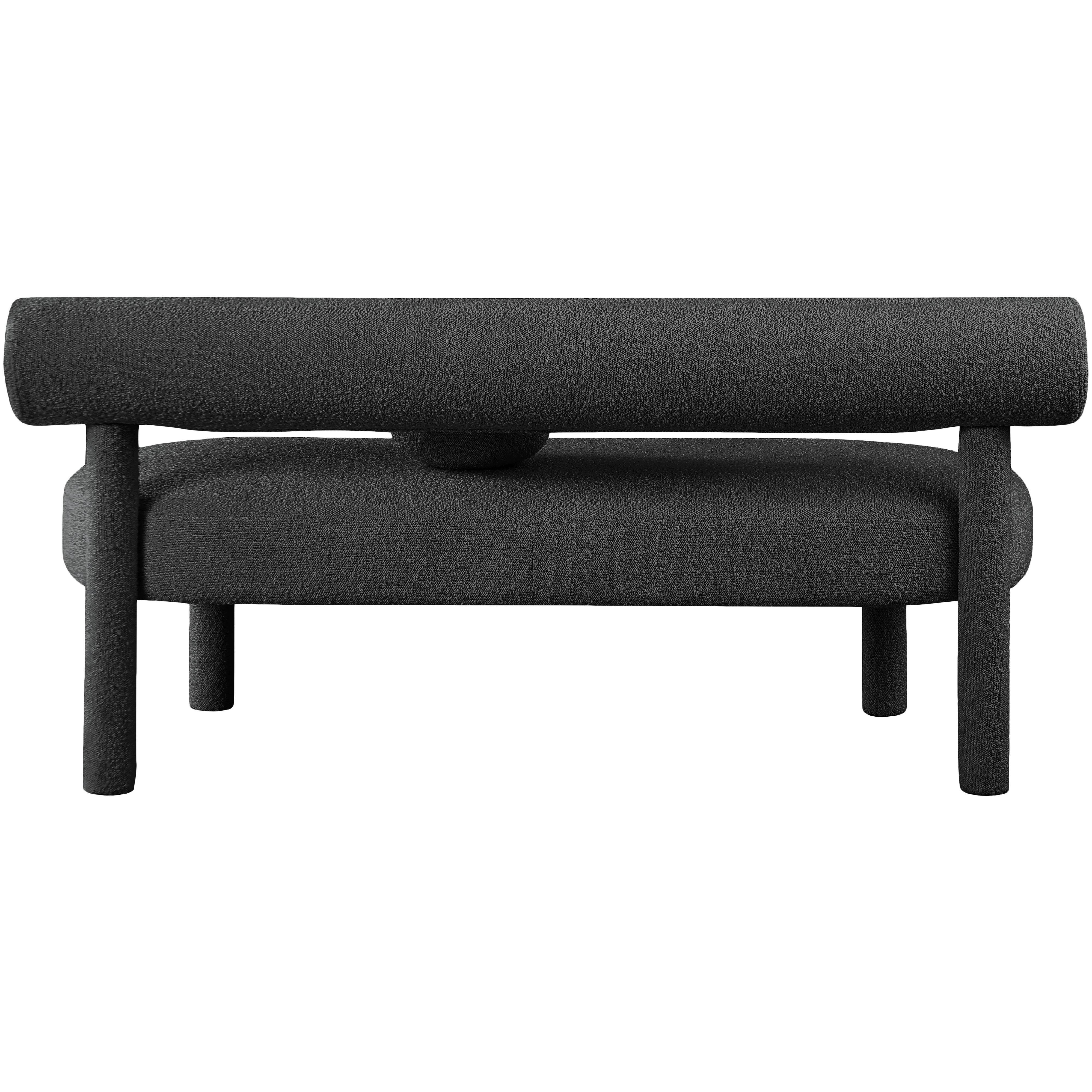 Meridian Parlor Black Boucle Fabric Bench