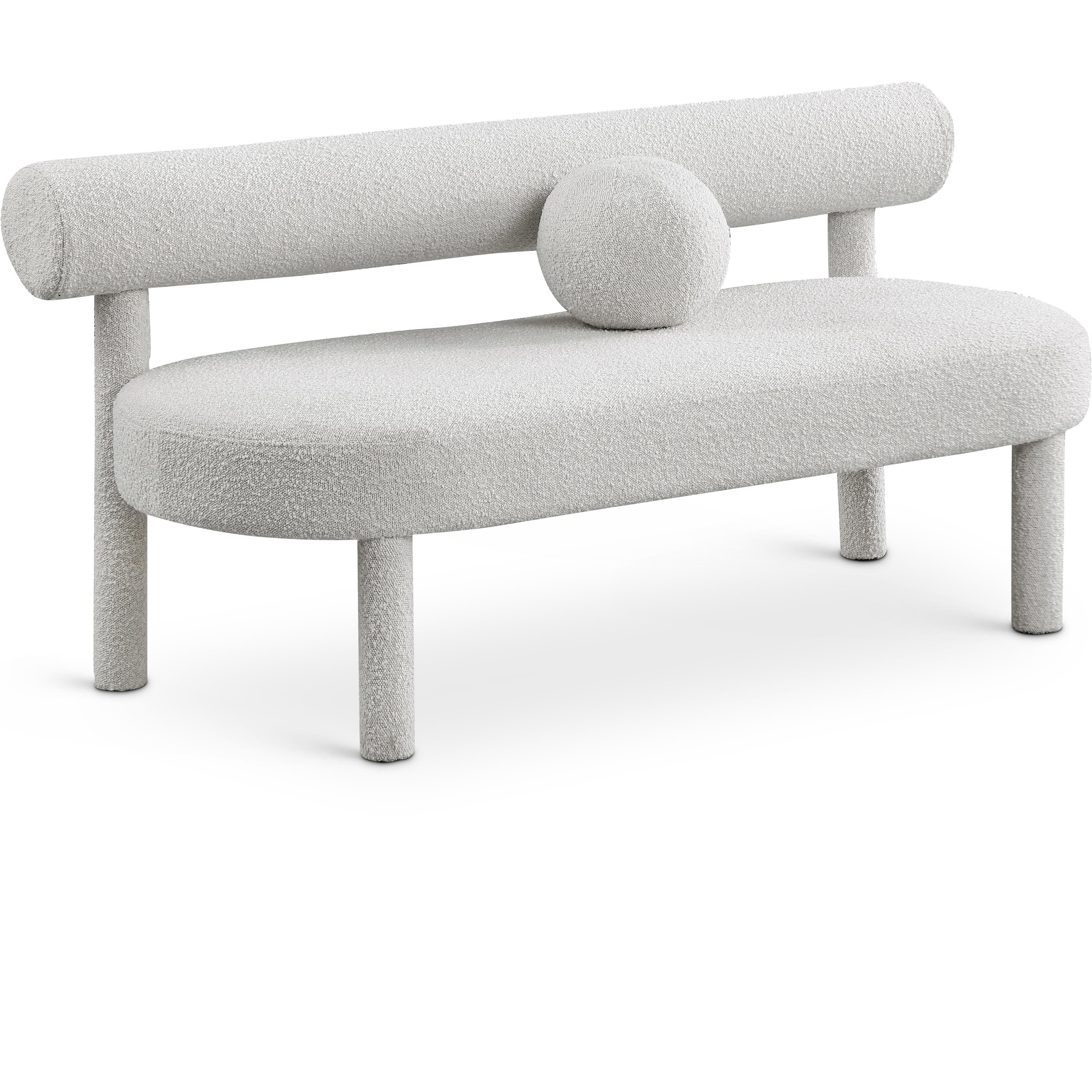 Meridian Parlor Cream Boucle Fabric Bench