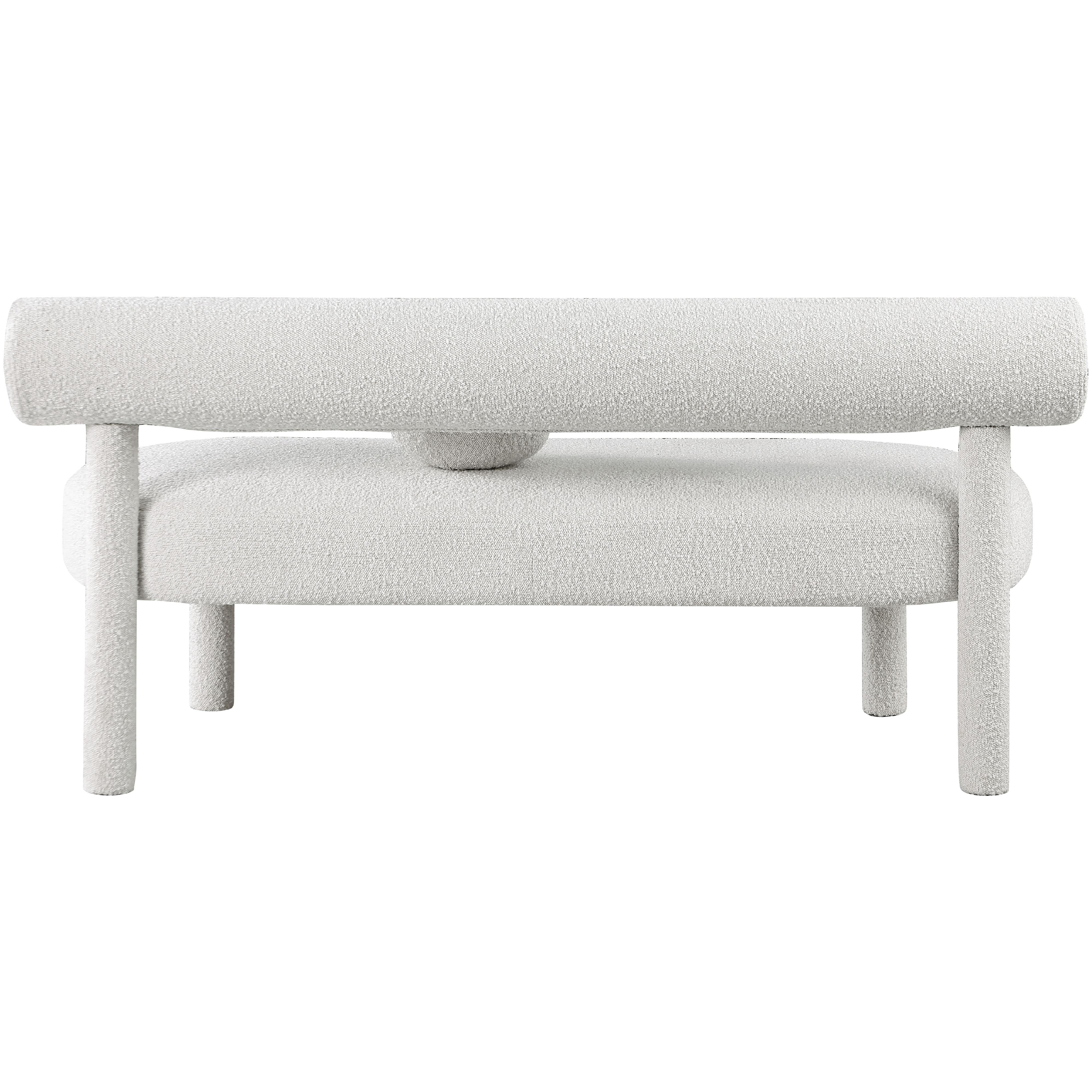 Meridian Parlor Cream Boucle Fabric Bench