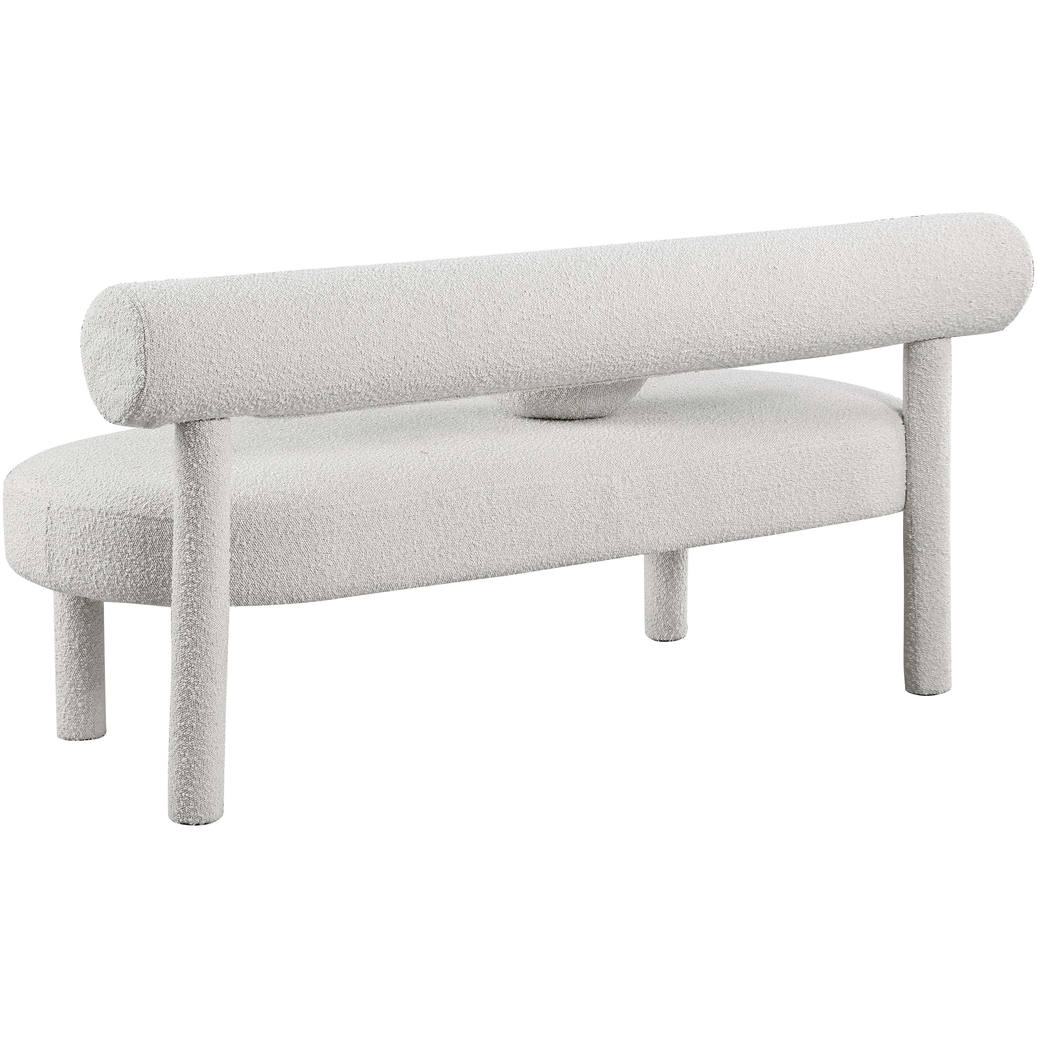 Meridian Parlor Cream Boucle Fabric Bench