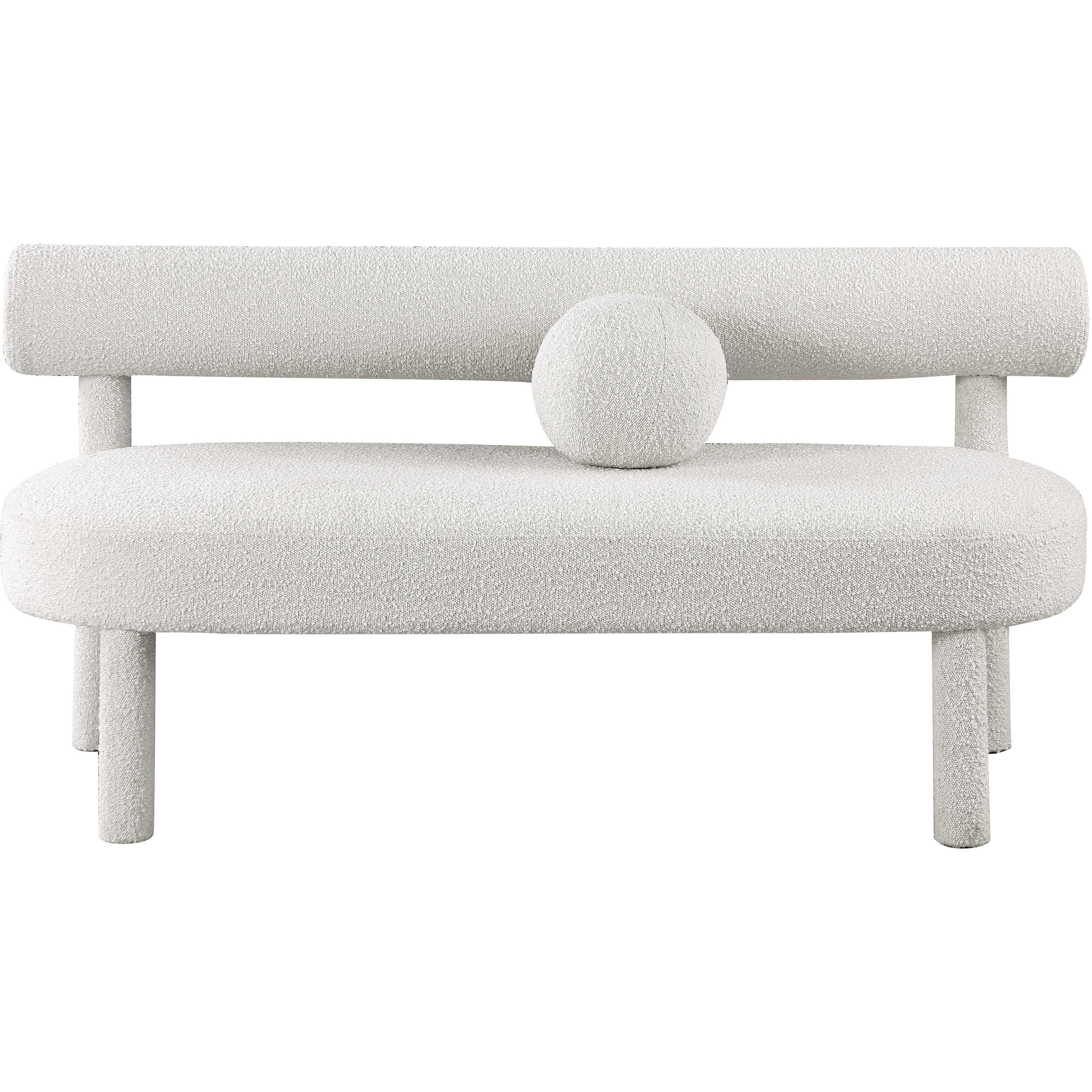 Meridian Parlor Cream Boucle Fabric Bench