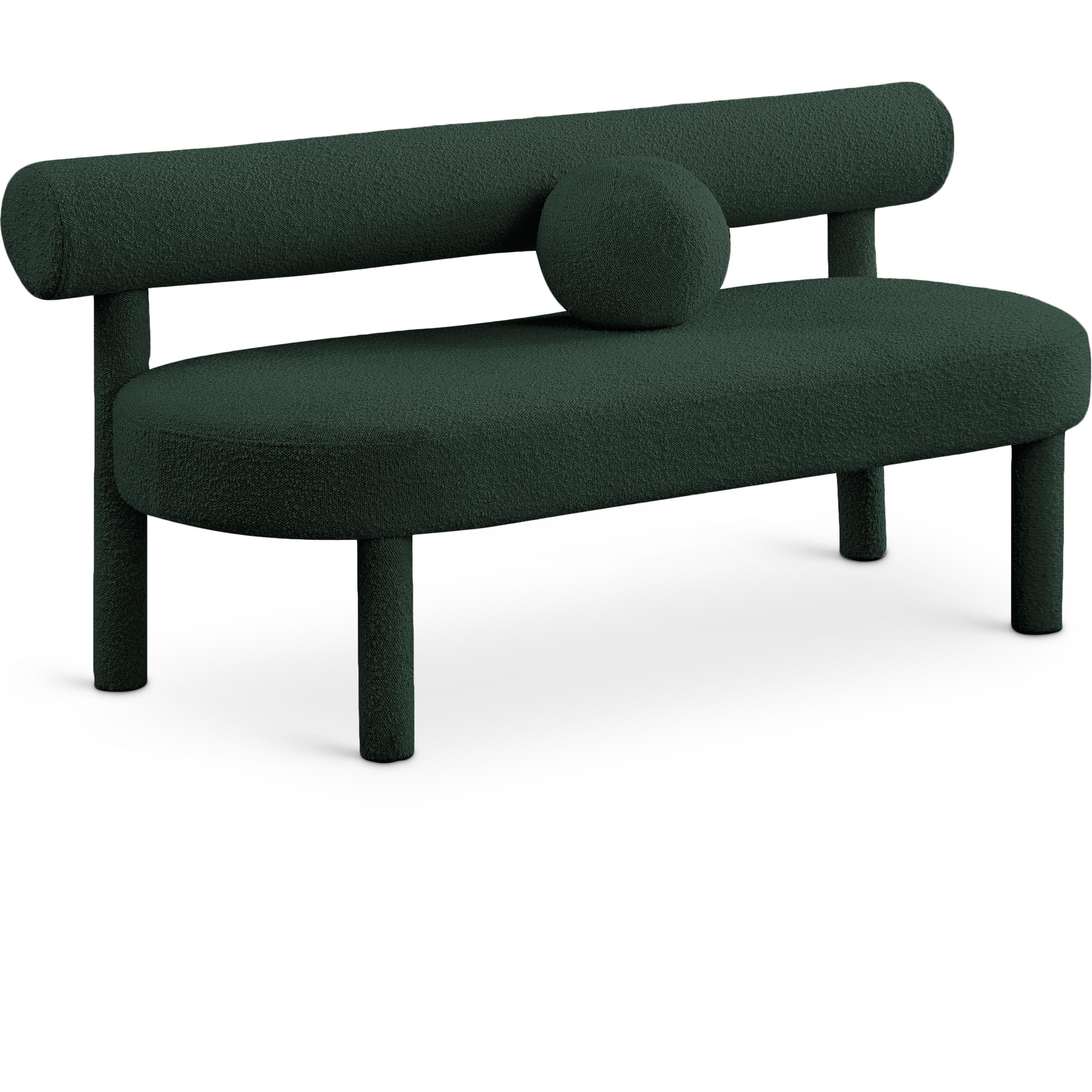 Meridian Parlor Green Boucle Fabric Bench