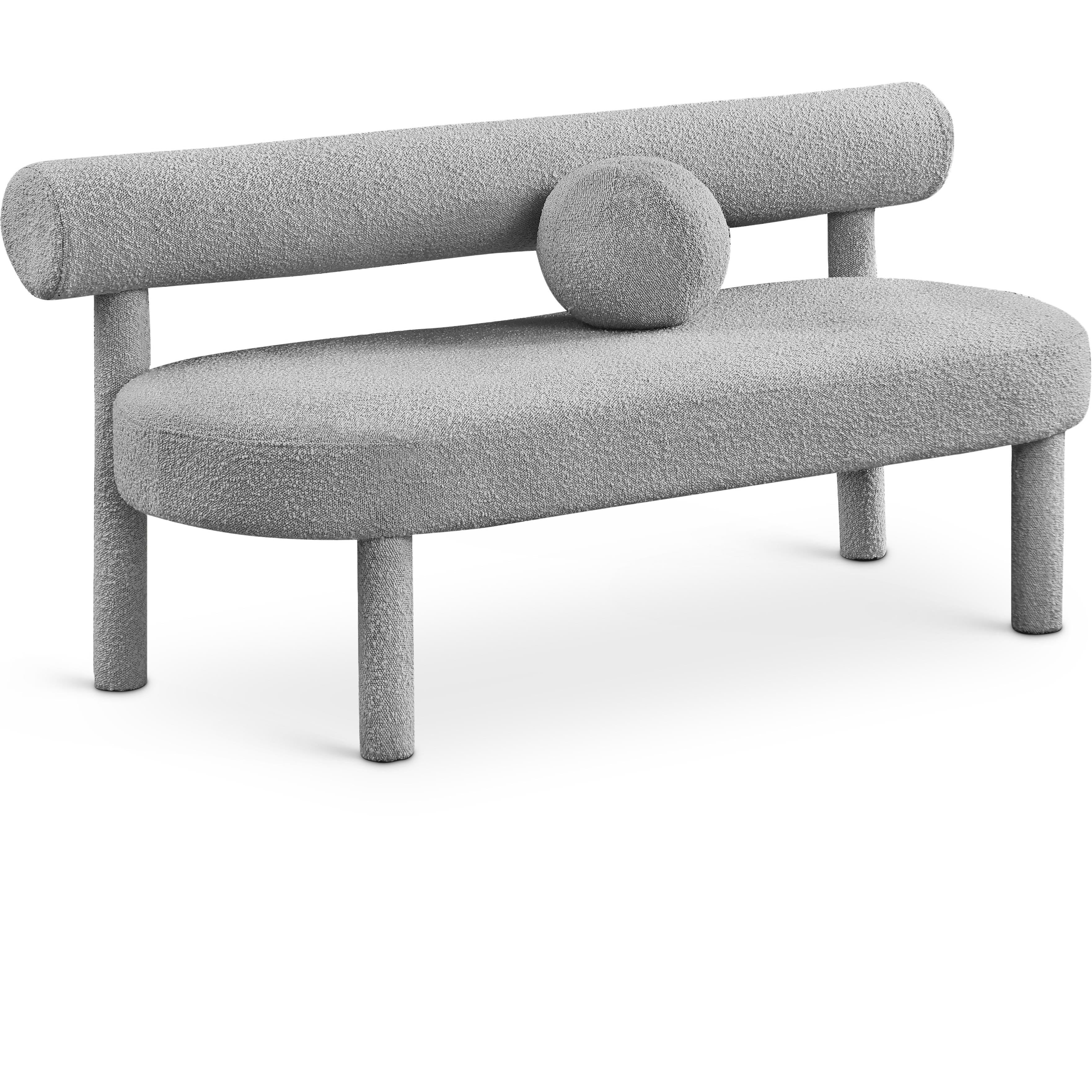 Meridian Parlor Grey Boucle Fabric Bench