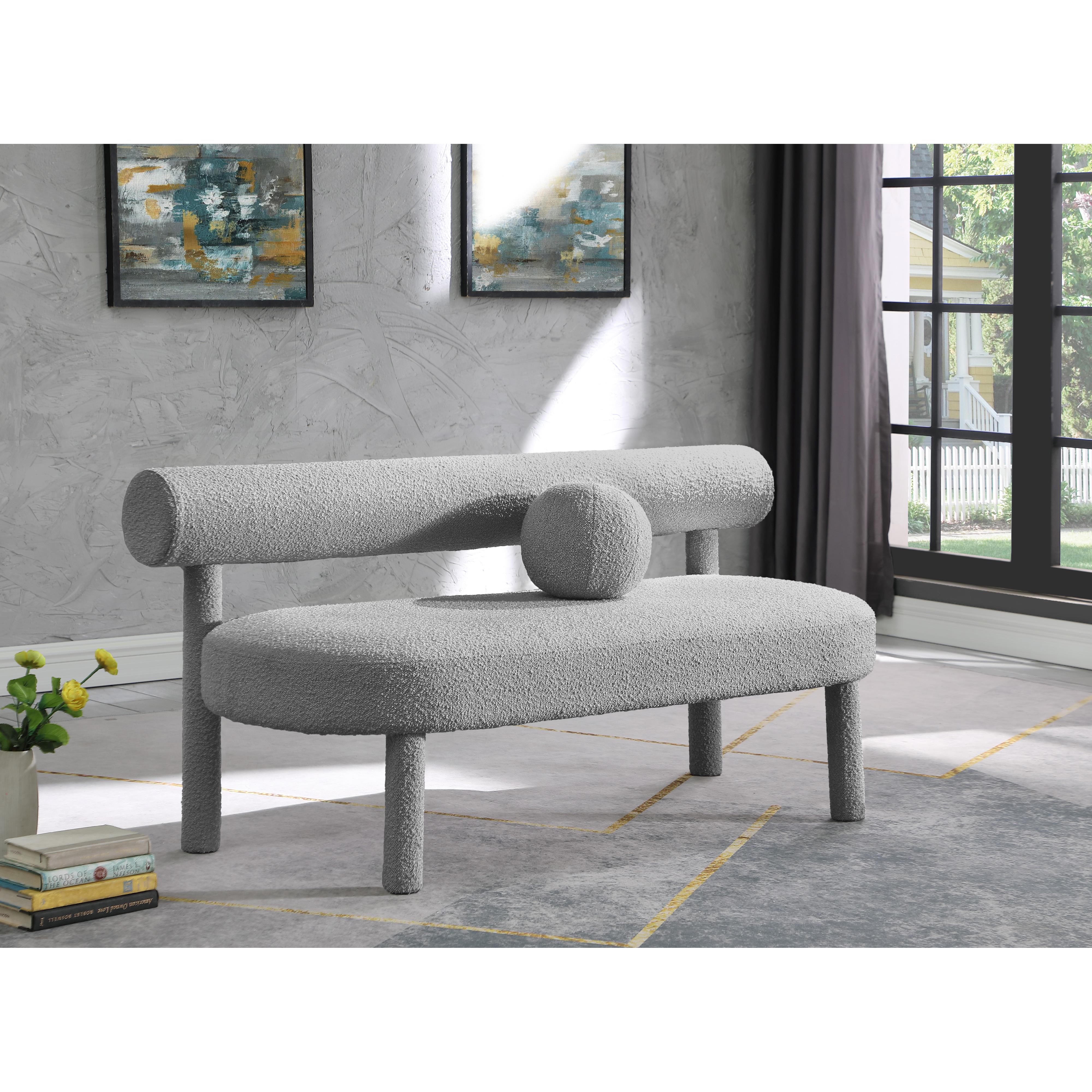 Meridian Parlor Grey Boucle Fabric Bench